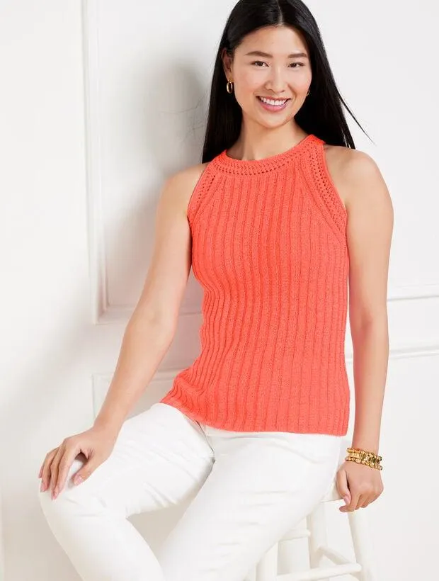 Crochet Trim Halter Sweater Tank