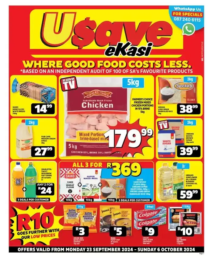 Usave weekly specials from 24 September to 6 October 2024 - Catalogue Page 1