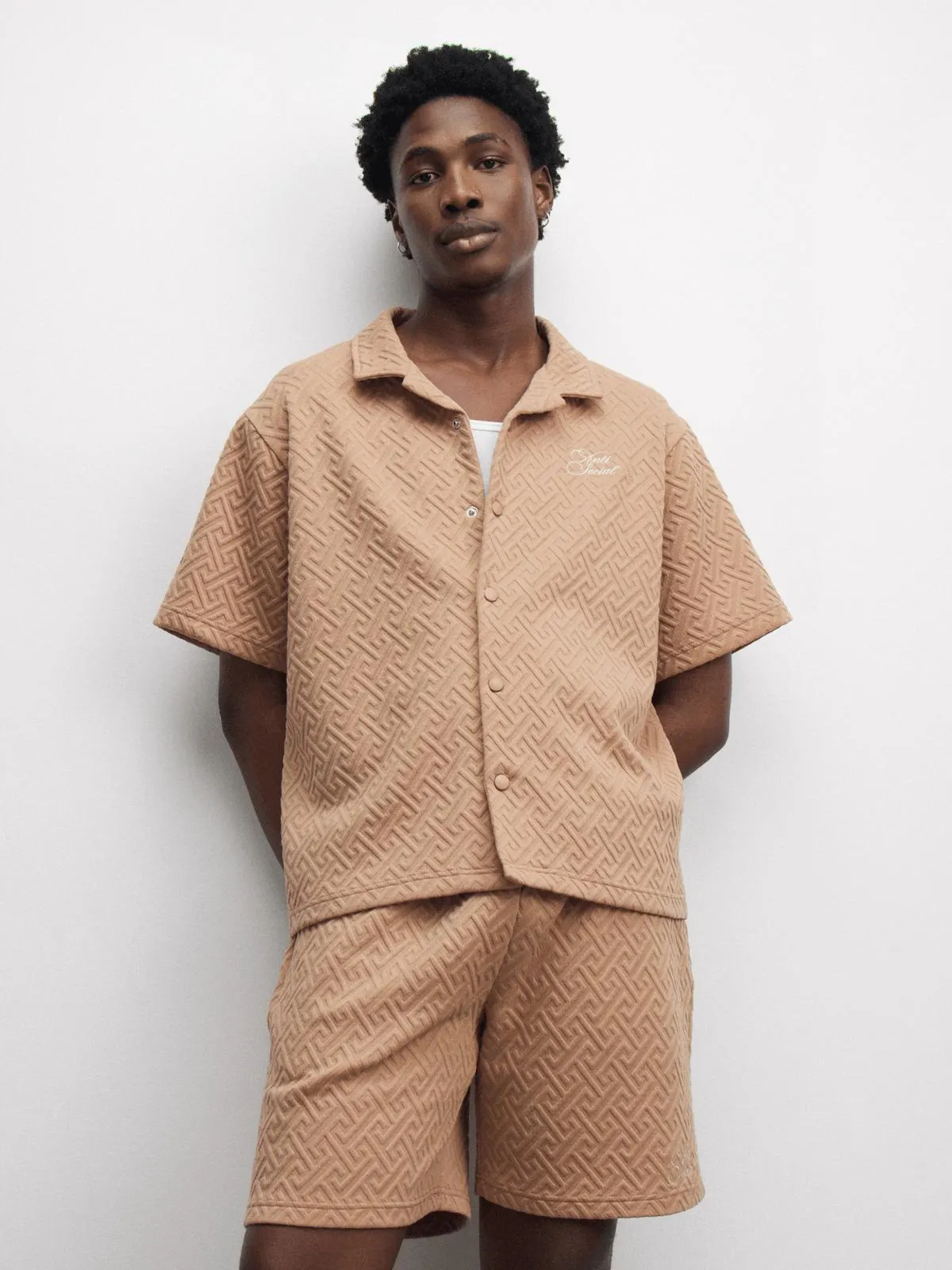 The FIX Men's Natural Co-Ord Embroidered Shirt