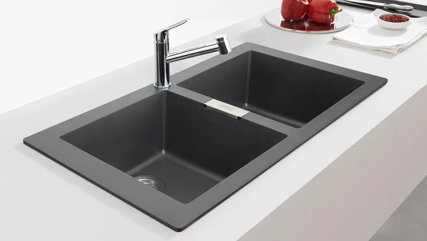 Franke Sirius Carbon Black Tectonite Double Bowl Inset or Undermount Kitchen Sink 860 x 500 x 200mm