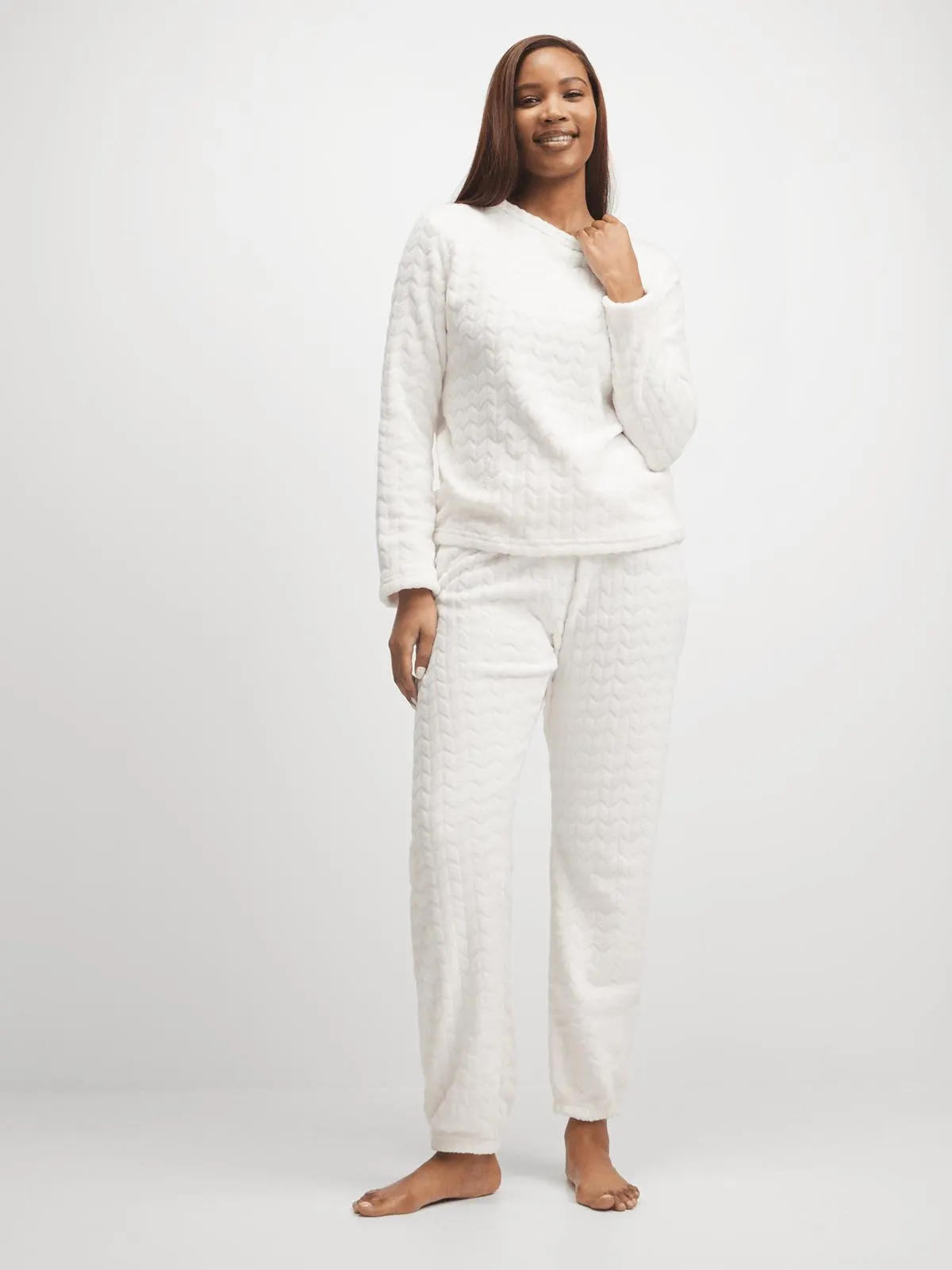 Jet Women's Cream Embossed Pyjama Set