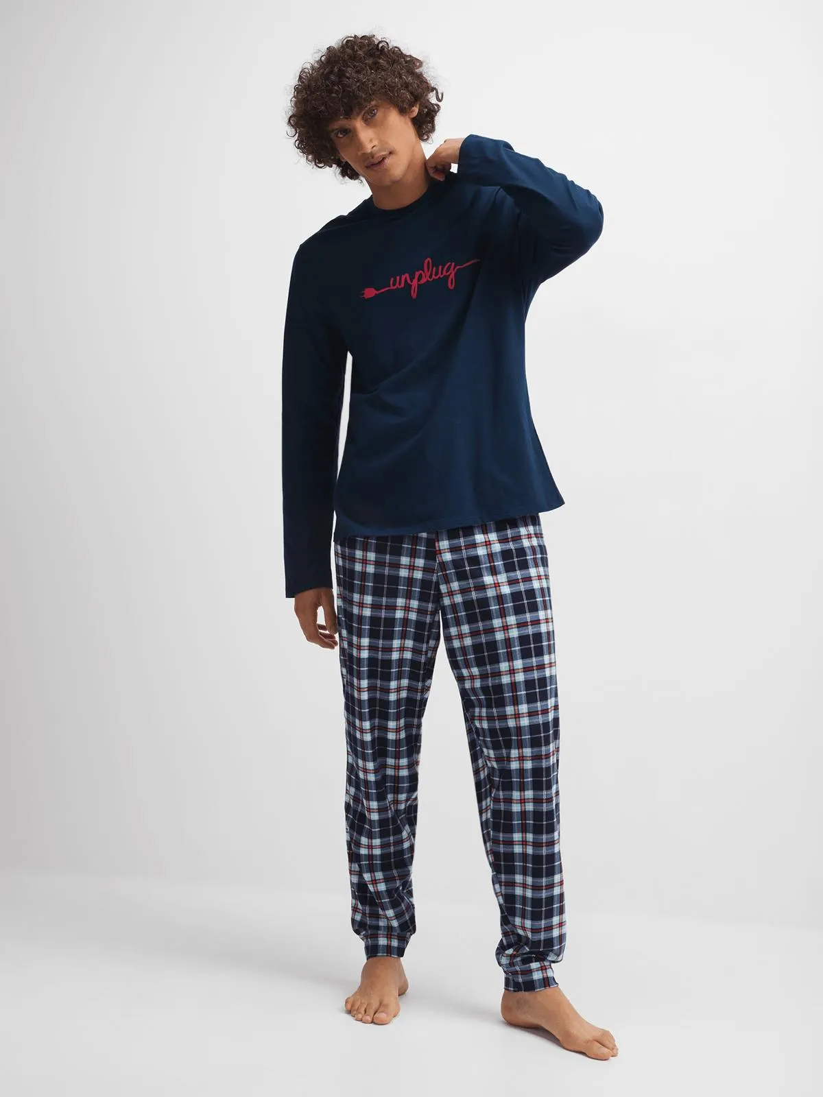 Jet Men's Navy/Burgundy Flannel Pyjama Set