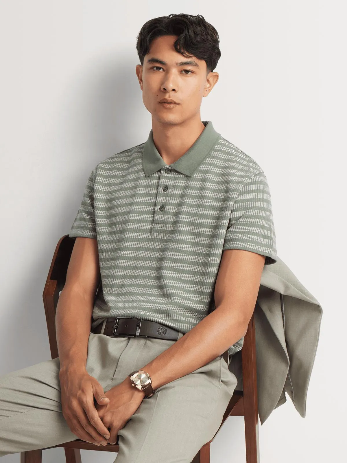 Men's Markham Texured Stripe Button Stone/Natural Golfer