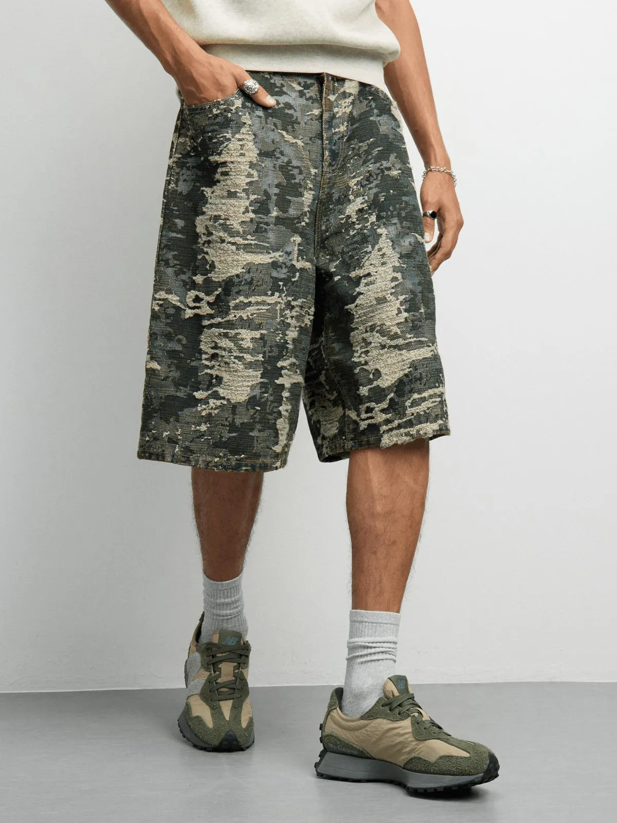 The FIX Men's Jacquard Camo Bermuda Denim Shorts