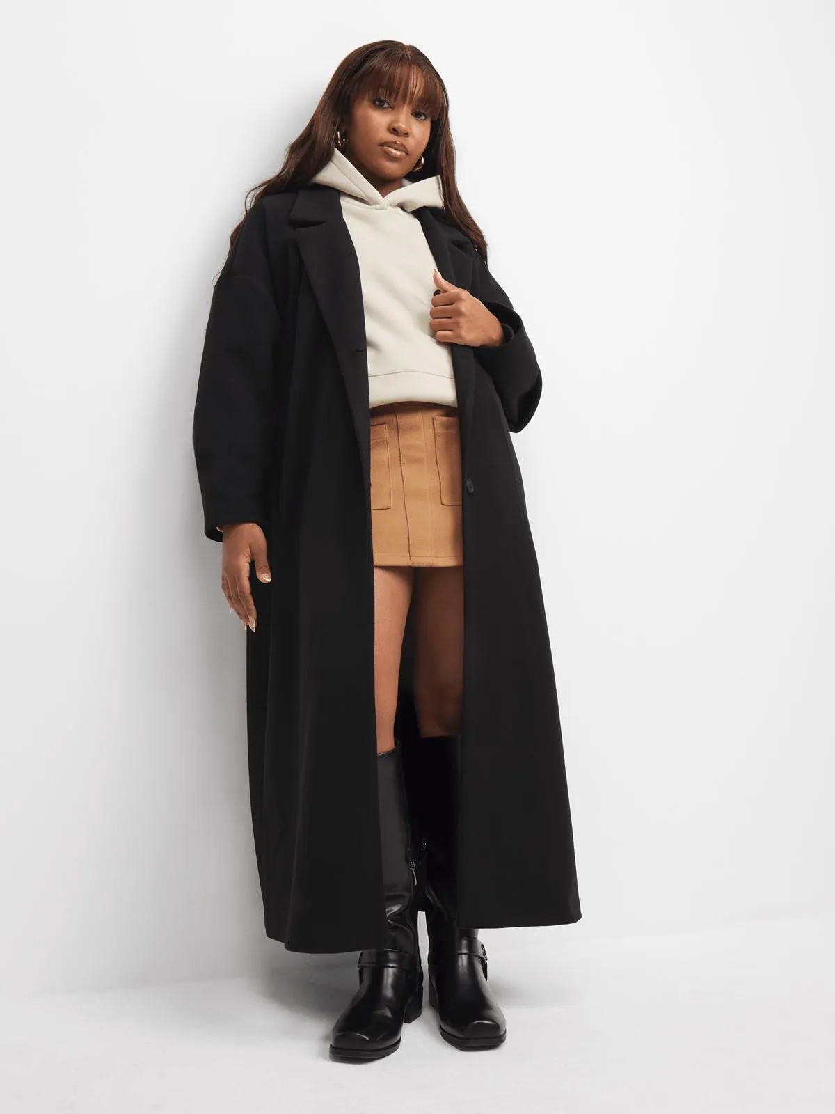 The FIX Women's Black Longer Length Melton Coat