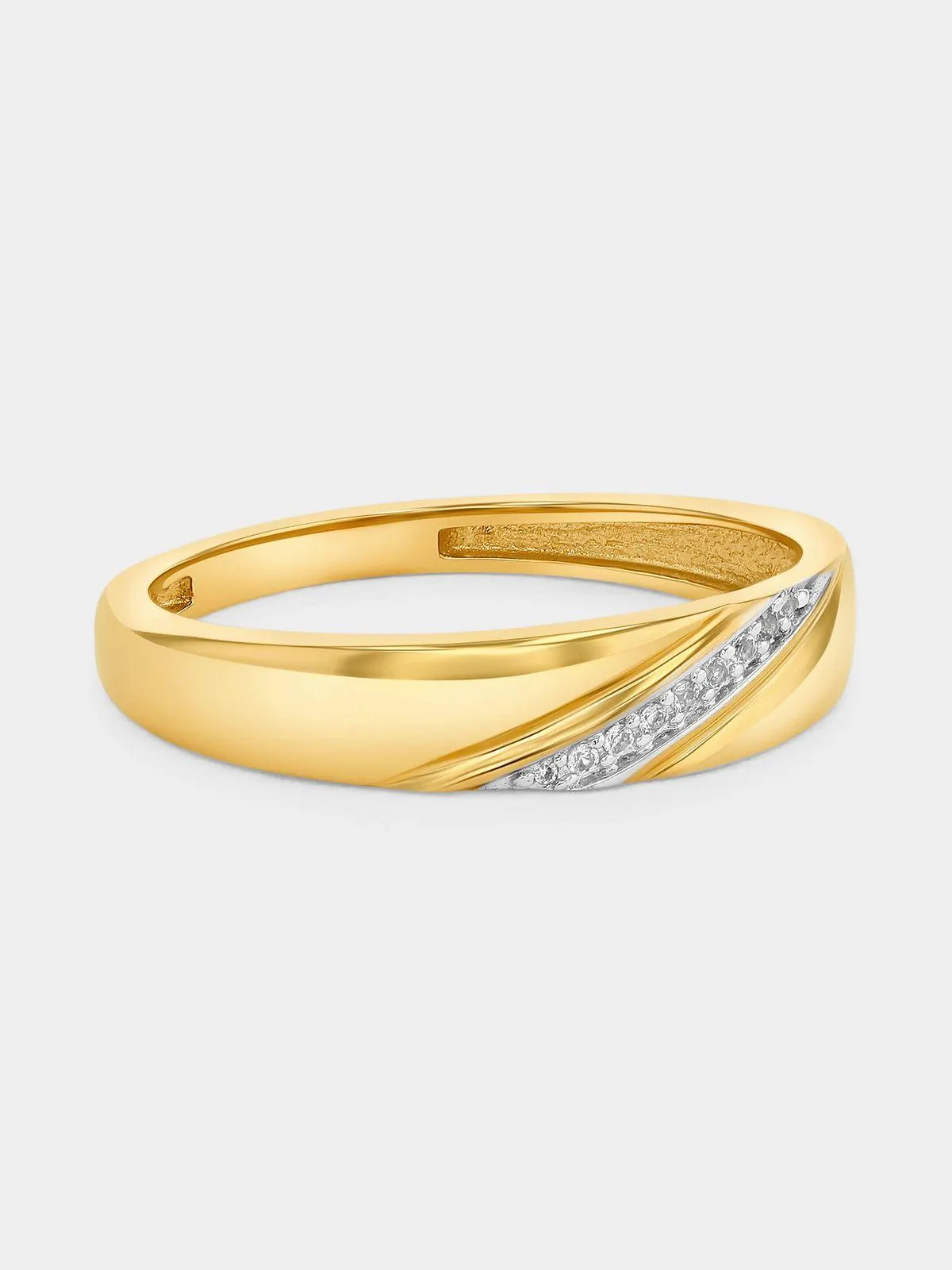 Yellow Gold Diamond Diagonal Channel Ring
