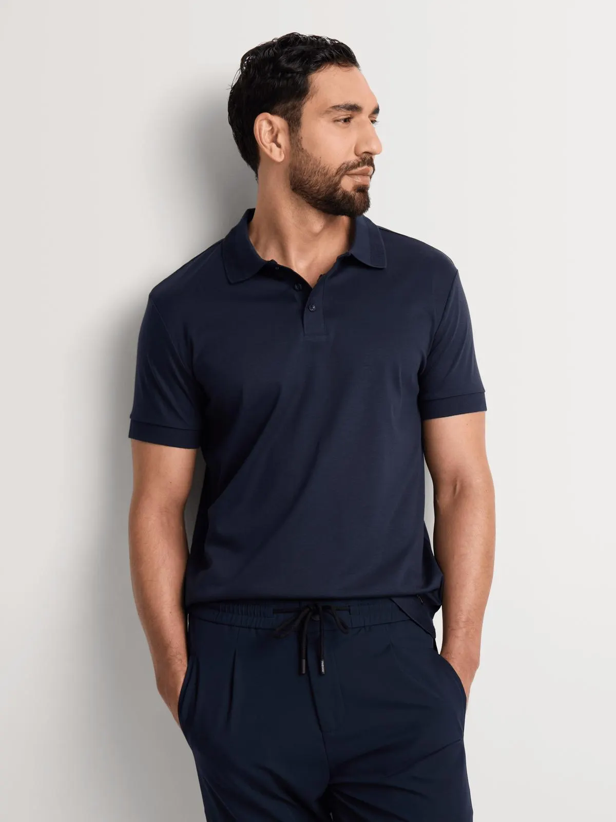 Fabiani Men's Navy Blue Plain Texture Collar Polo Shirt