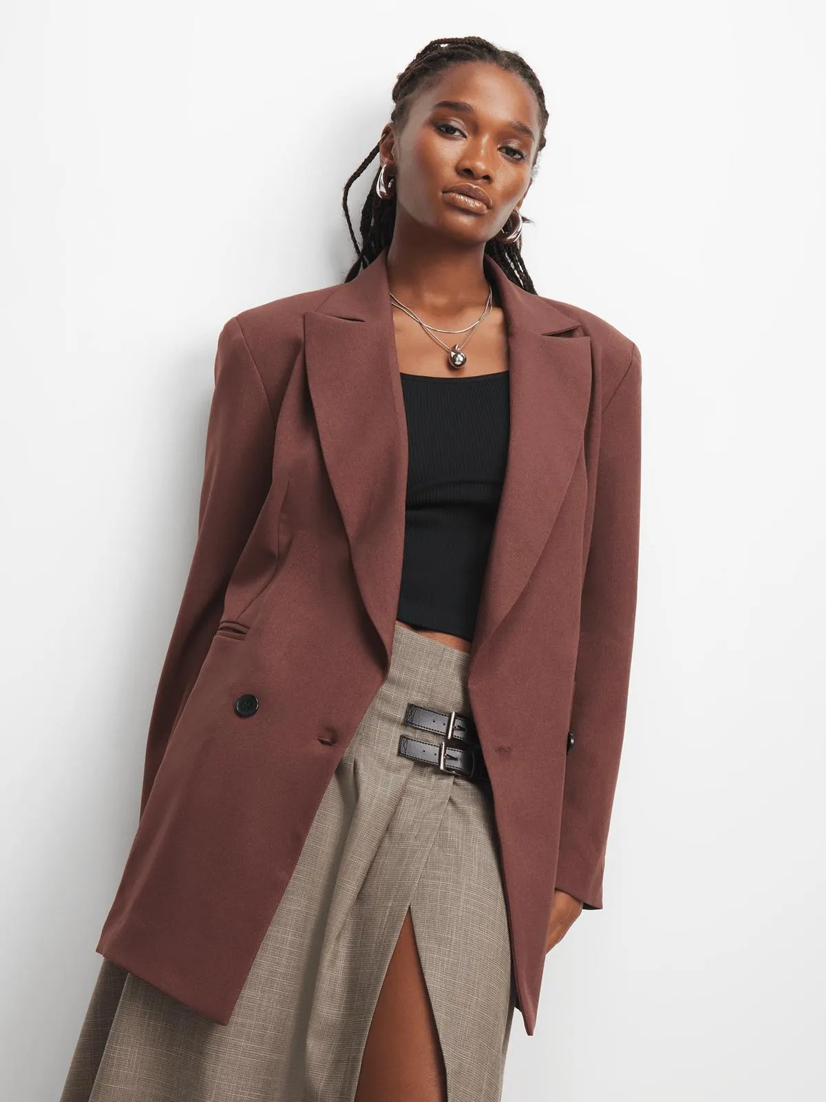 Women's Brown Dad Lined Suiting Blazer
