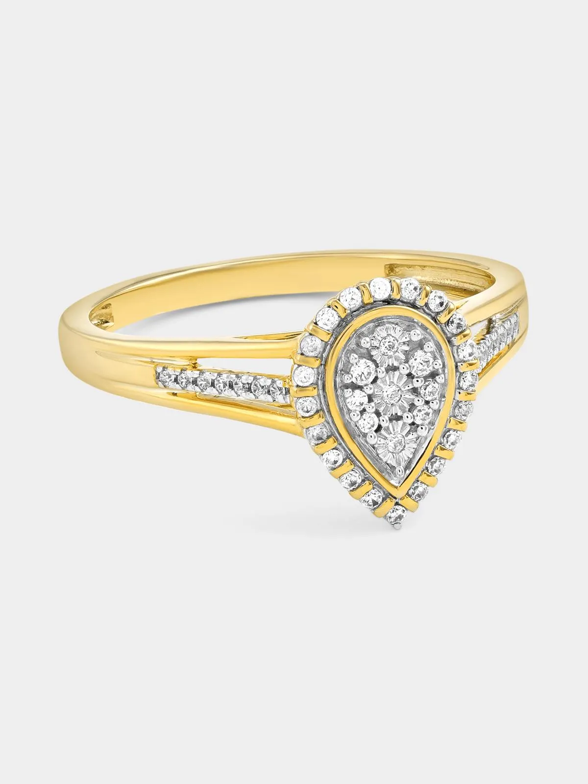 Yellow Gold Diamond Pear Halo Pavé Ring