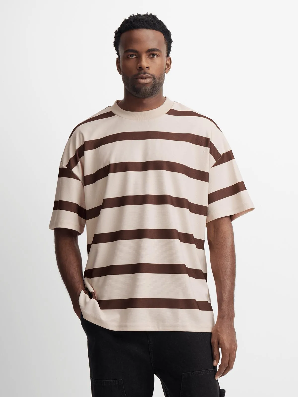 Jet Men's Chocolate Brown Textured Stripe T-shirt