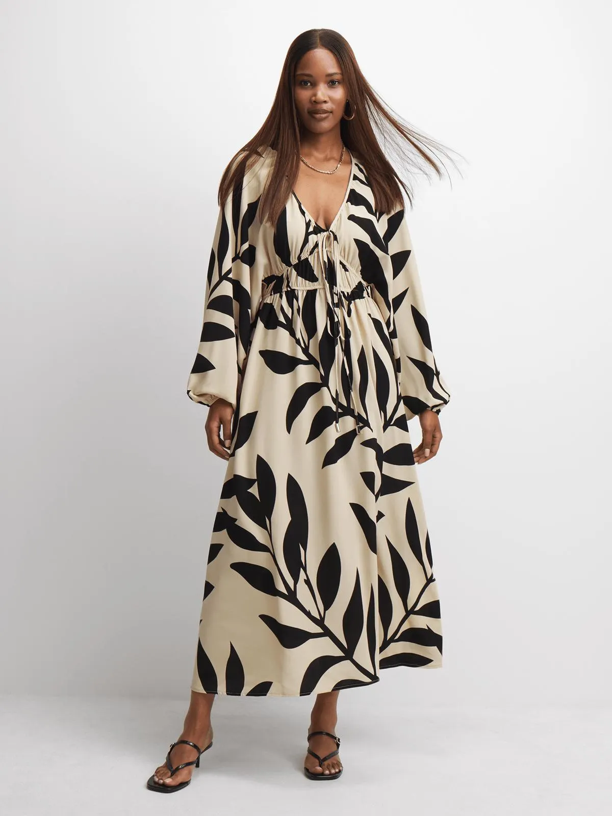 Jet Women's Milk/Black Leaf Maxi Dress