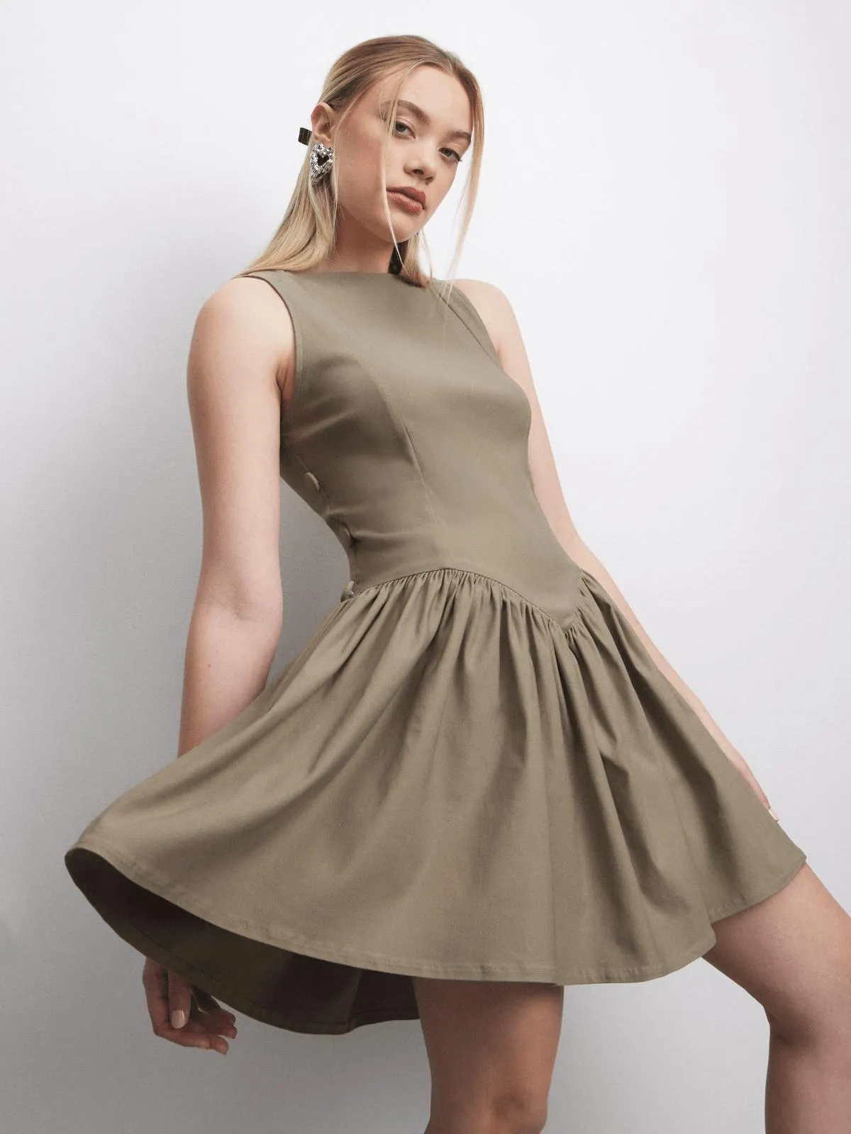 The FIX Women's Natural Square Neck Drop Waist Mini Dress