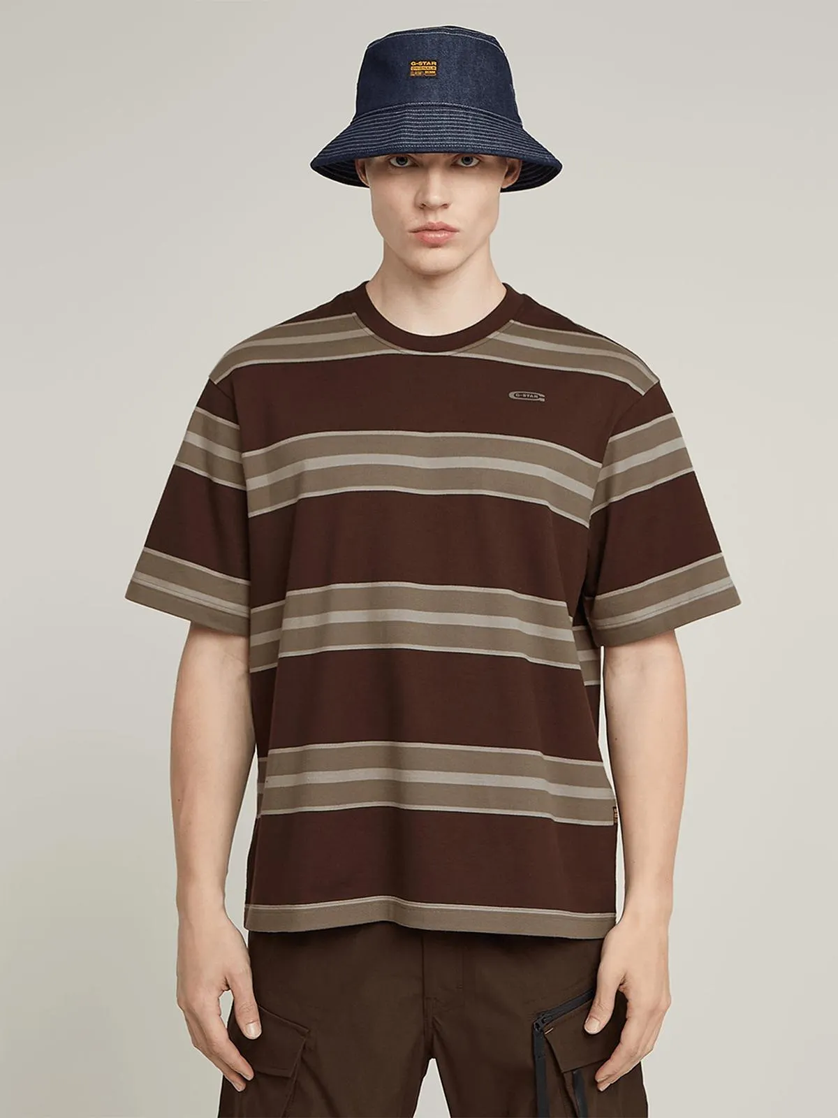 G-Star Men's Boxy Triple Stripe Brown T-Shirt