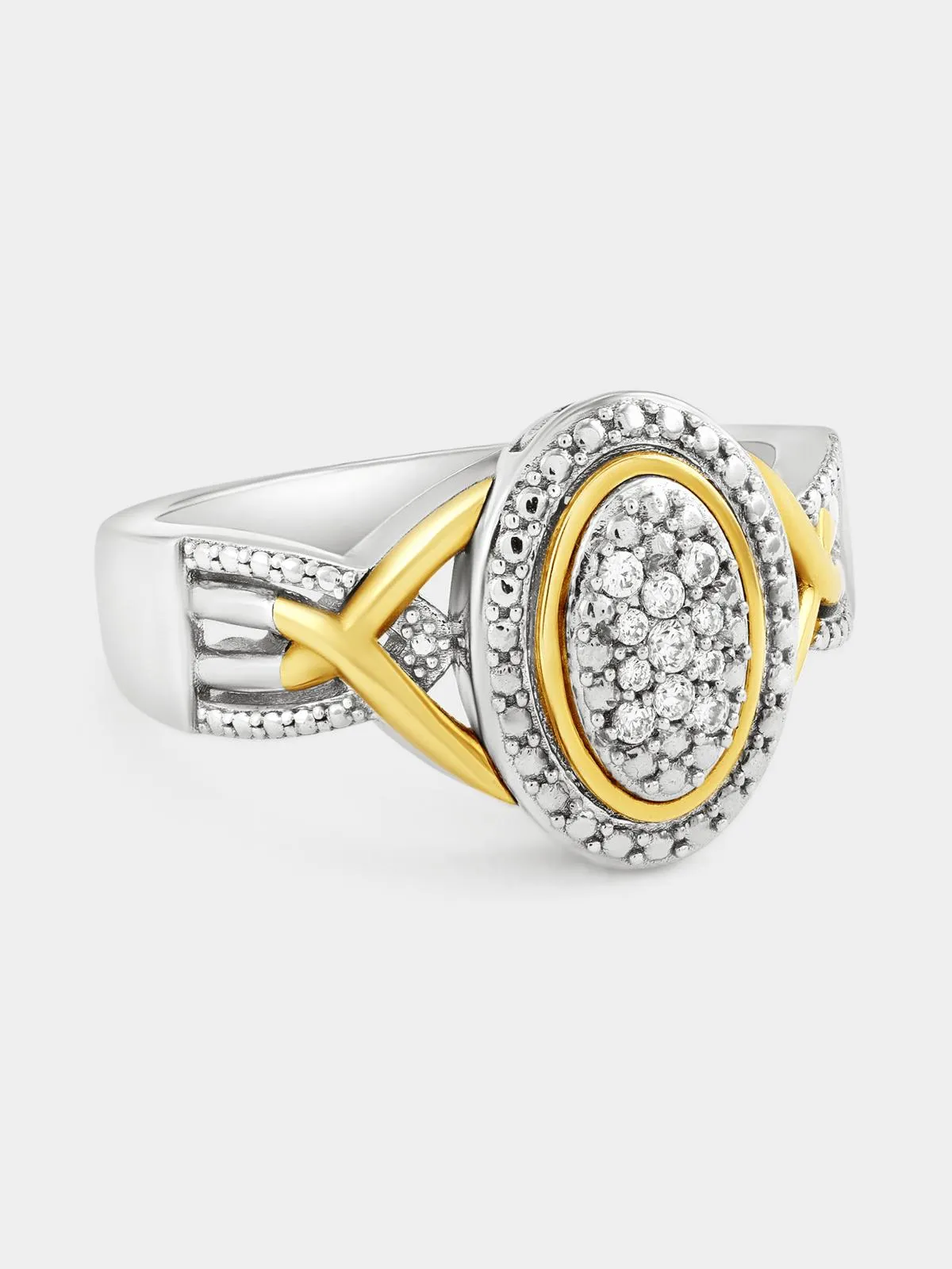 Yellow Gold & Sterling Silver Lab Grown Diamond Oval Halo Twist Ring