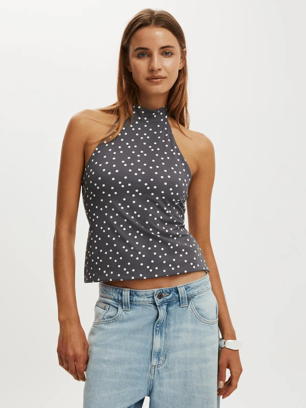 Women's Cotton On charcoal Hold Me Halter Twist Back Top