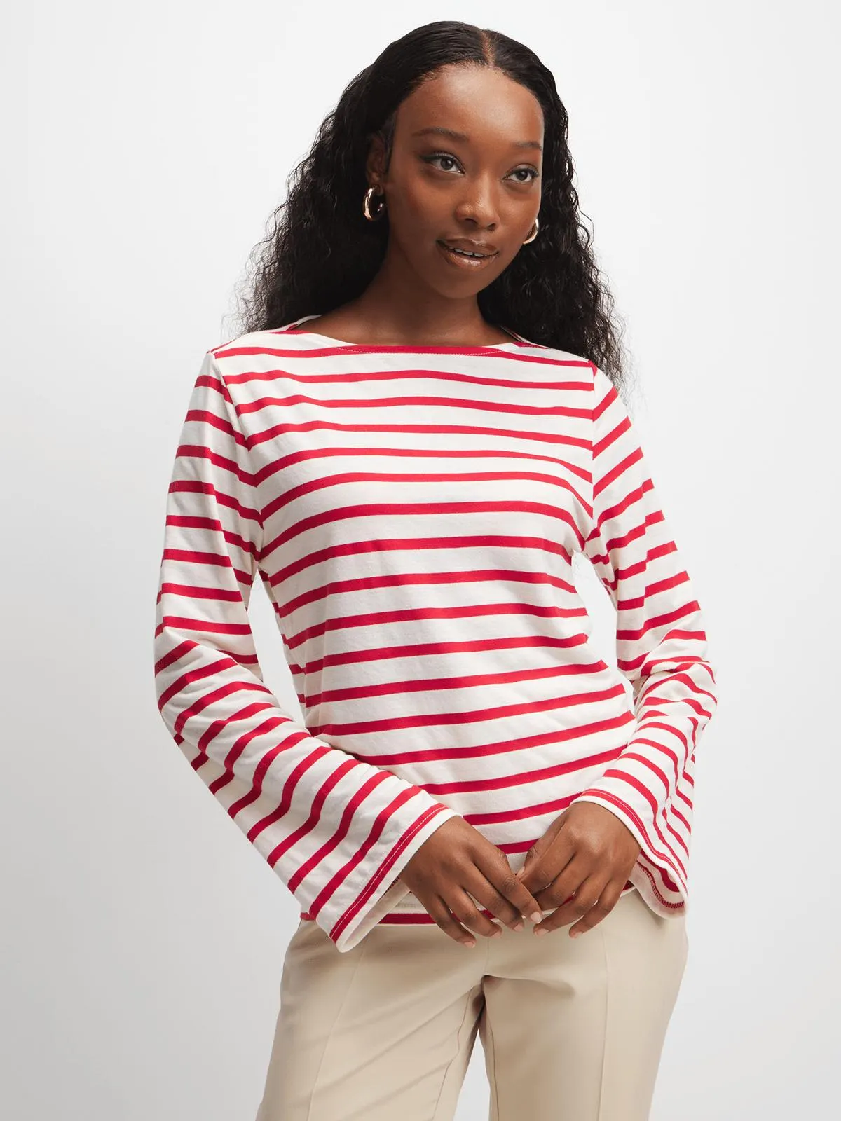 Women's Red & White Striped T-Shirt