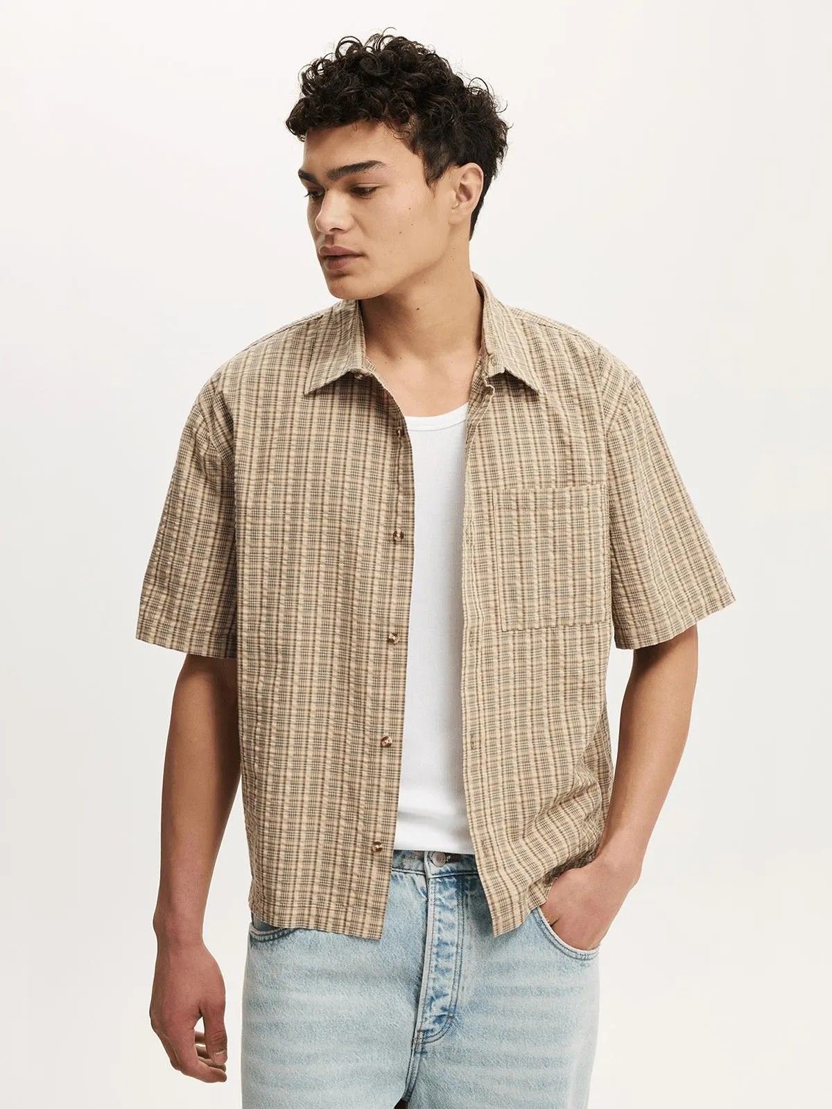 Men's Cotton On Beige Darcy Short Sleeve Shirt