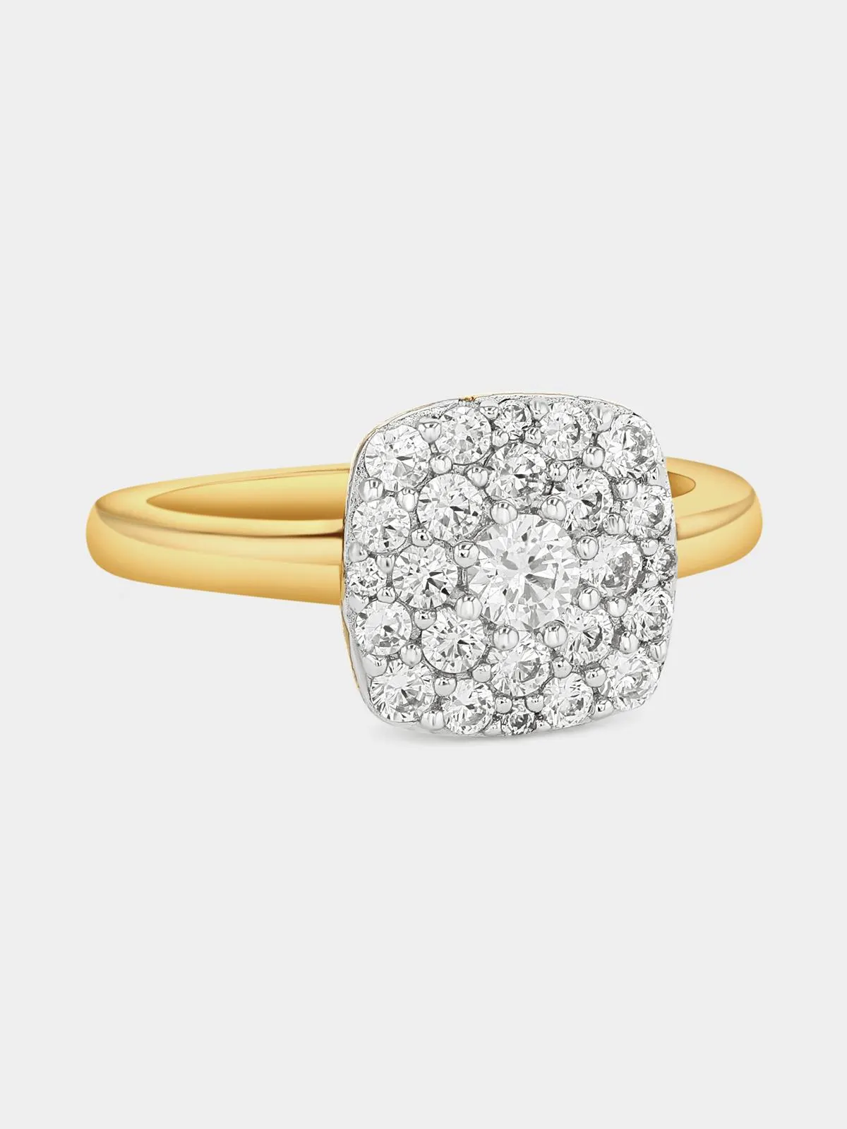 Gold Plated Sterling Silver Cubic Zirconia Two-Tone Cushion Cluster Ring