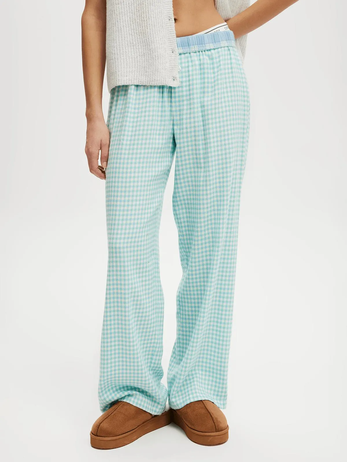 Women's Cotton On Blue Flannel Wide Leg Pants