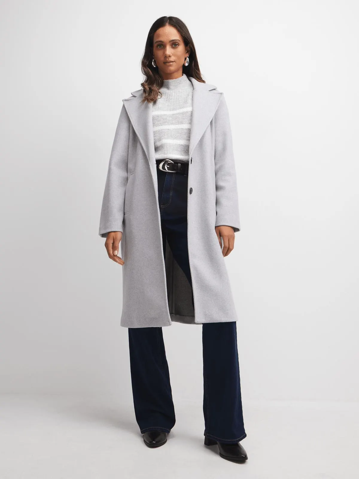 Exact Women's Grey Melange Melton Coat