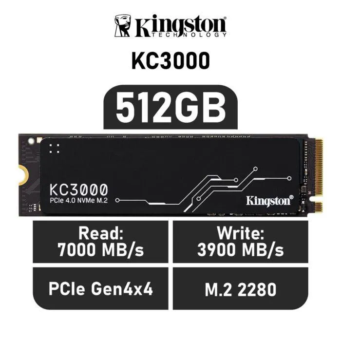 Kingston KC3000 512GB PCIe Gen4x4 SKC3000S/512G M.2 2280 Solid State Drive