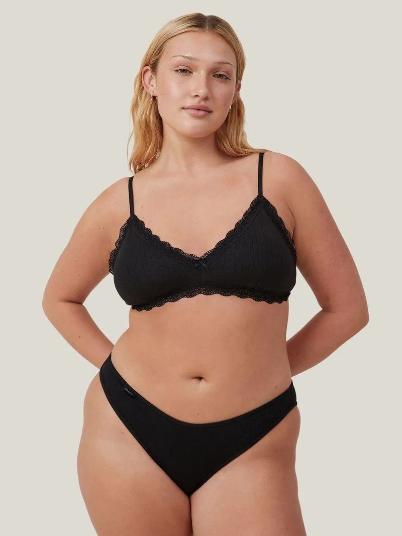 Women's Cotton On Black Organic Cotton Lace Triangle Padded Bralette