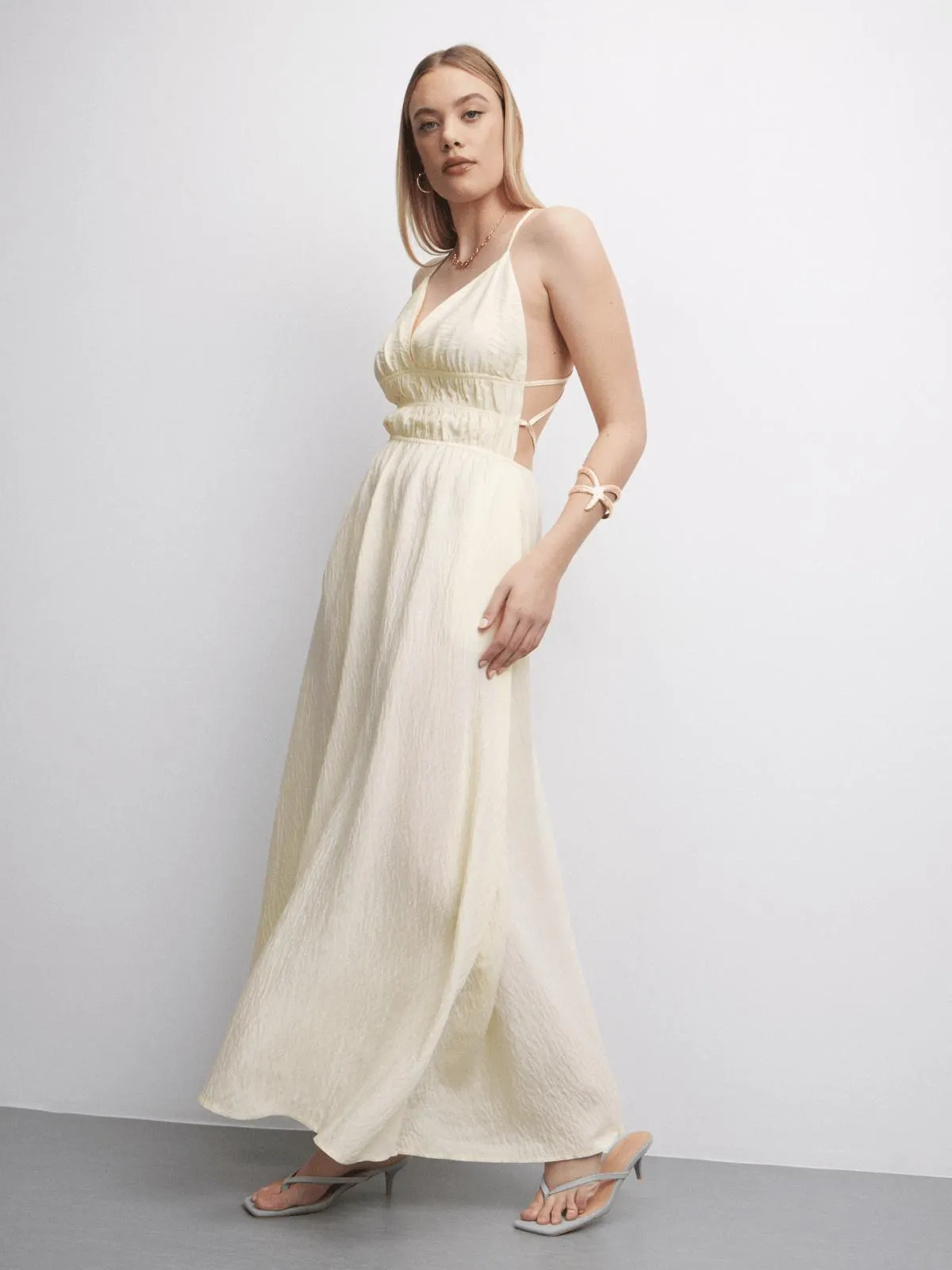 W Laundered Rayon Strappy Maxi Dress Lemon