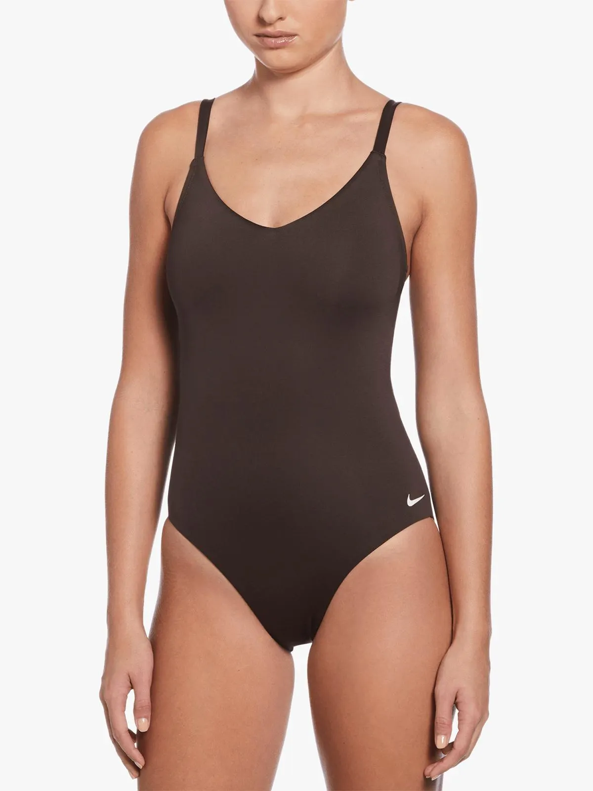 Nike Womens Essential V-Neck Brown Swimsuit