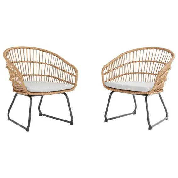 Naterial Timea Fix Wicker & Steel Balcony Armchairs 2 Piece Natural (Excluding Table_