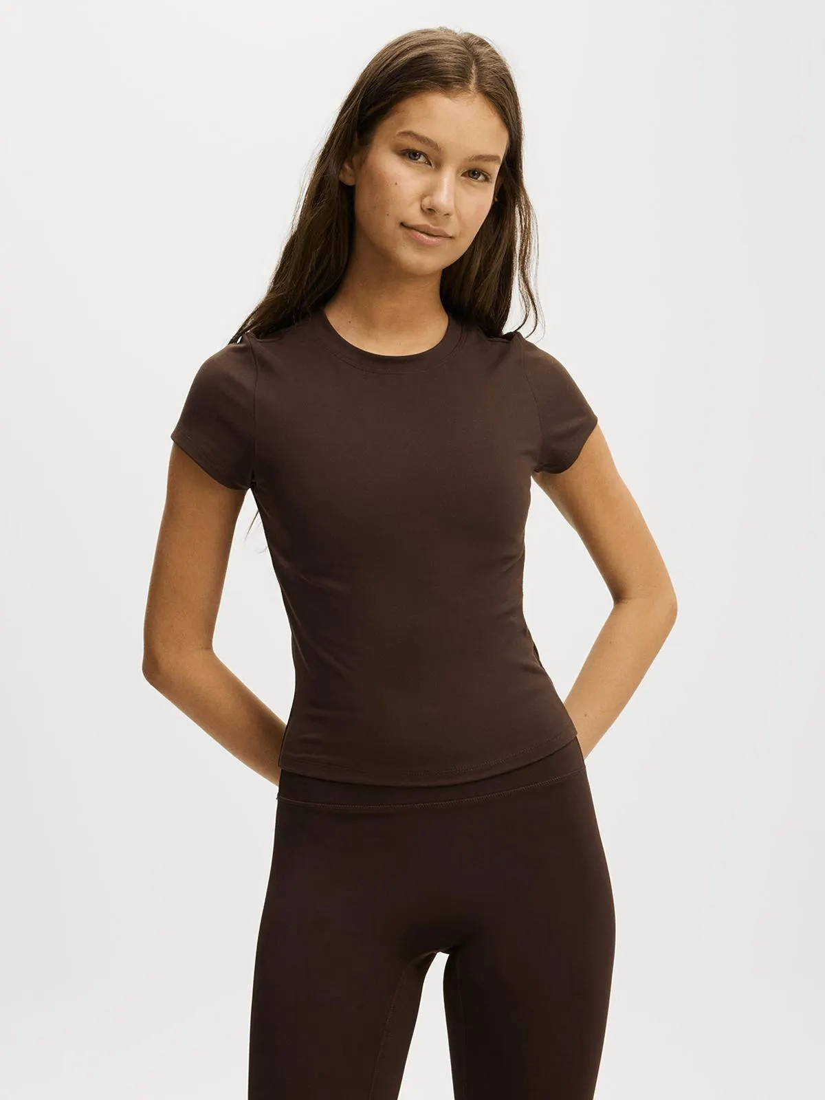 Cotton On Women's Brown Active Ultra Soft Fitted T-shirt