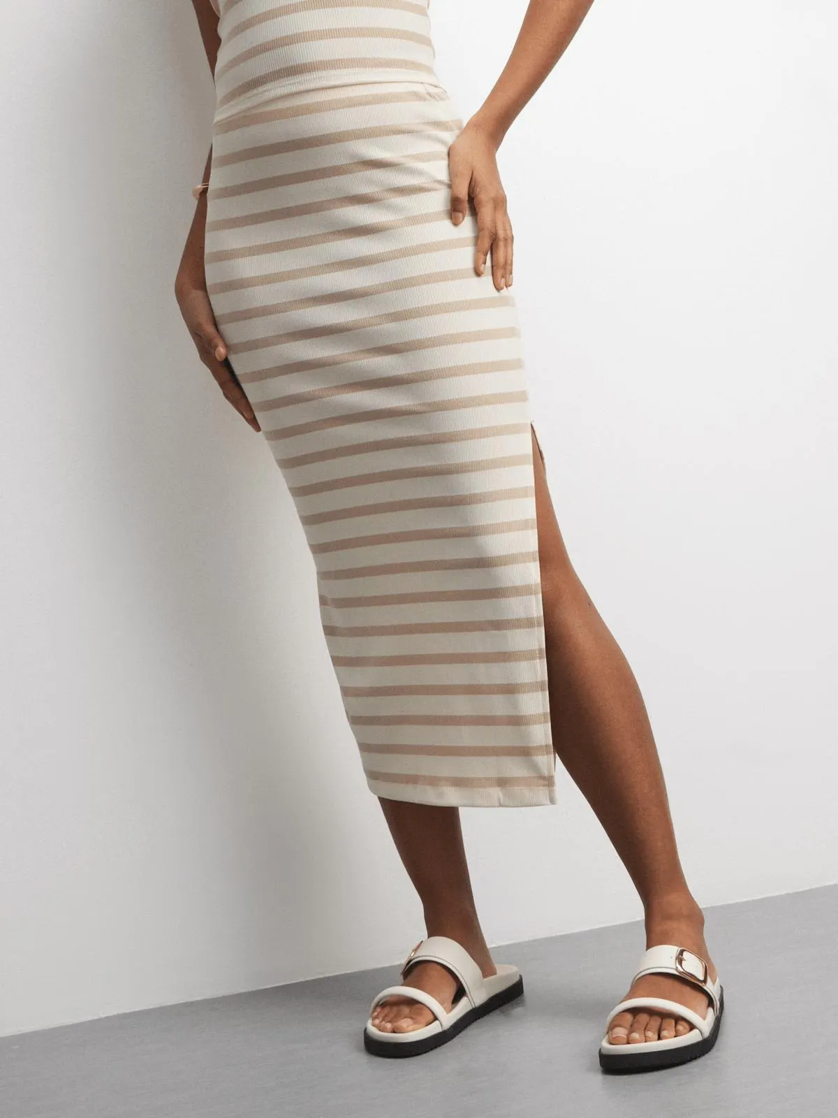 The FIX Women's Natural Stripe Co-Ord Midi Skirt