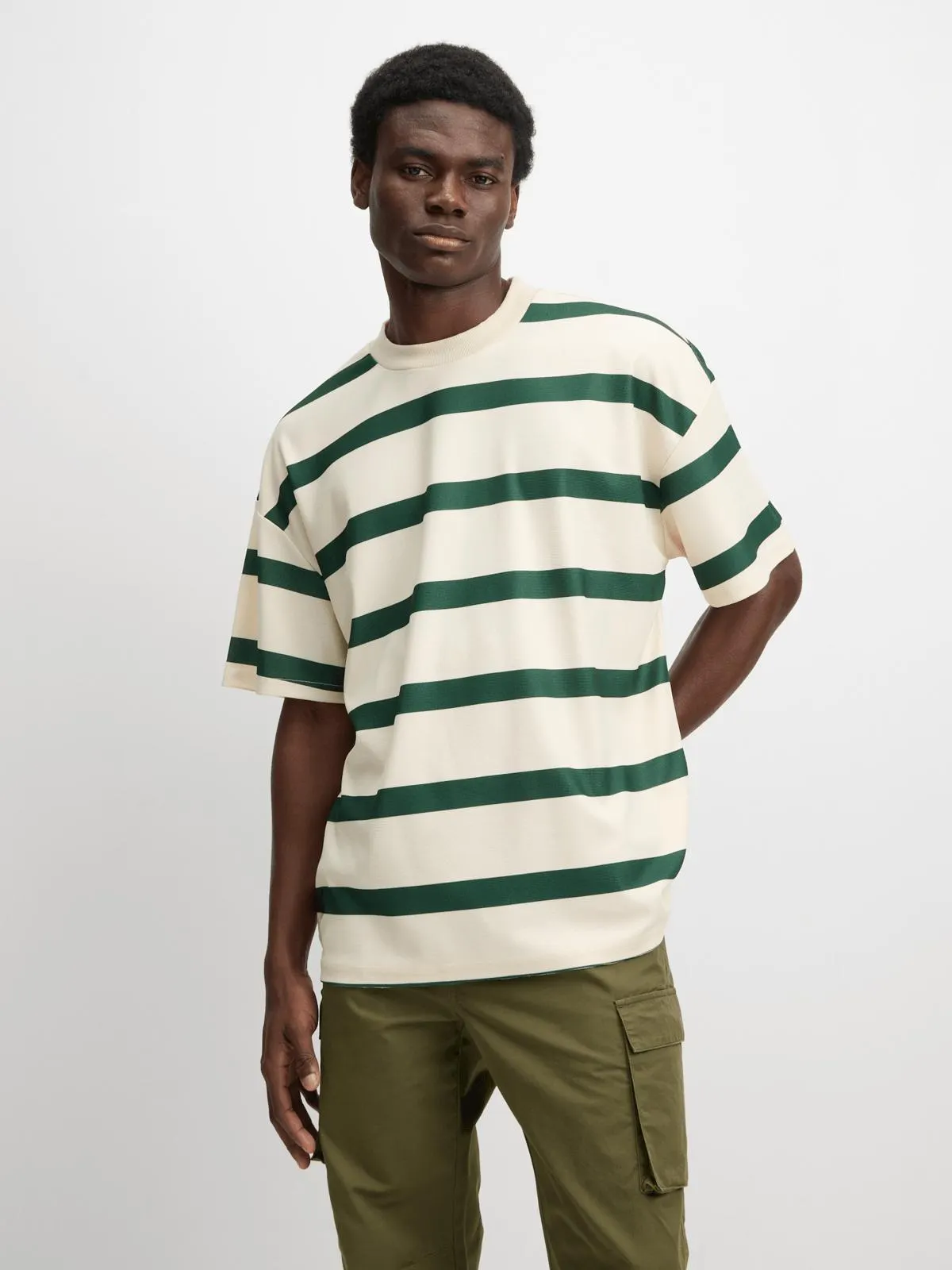Jet Mens Green Textured Stripe Tee