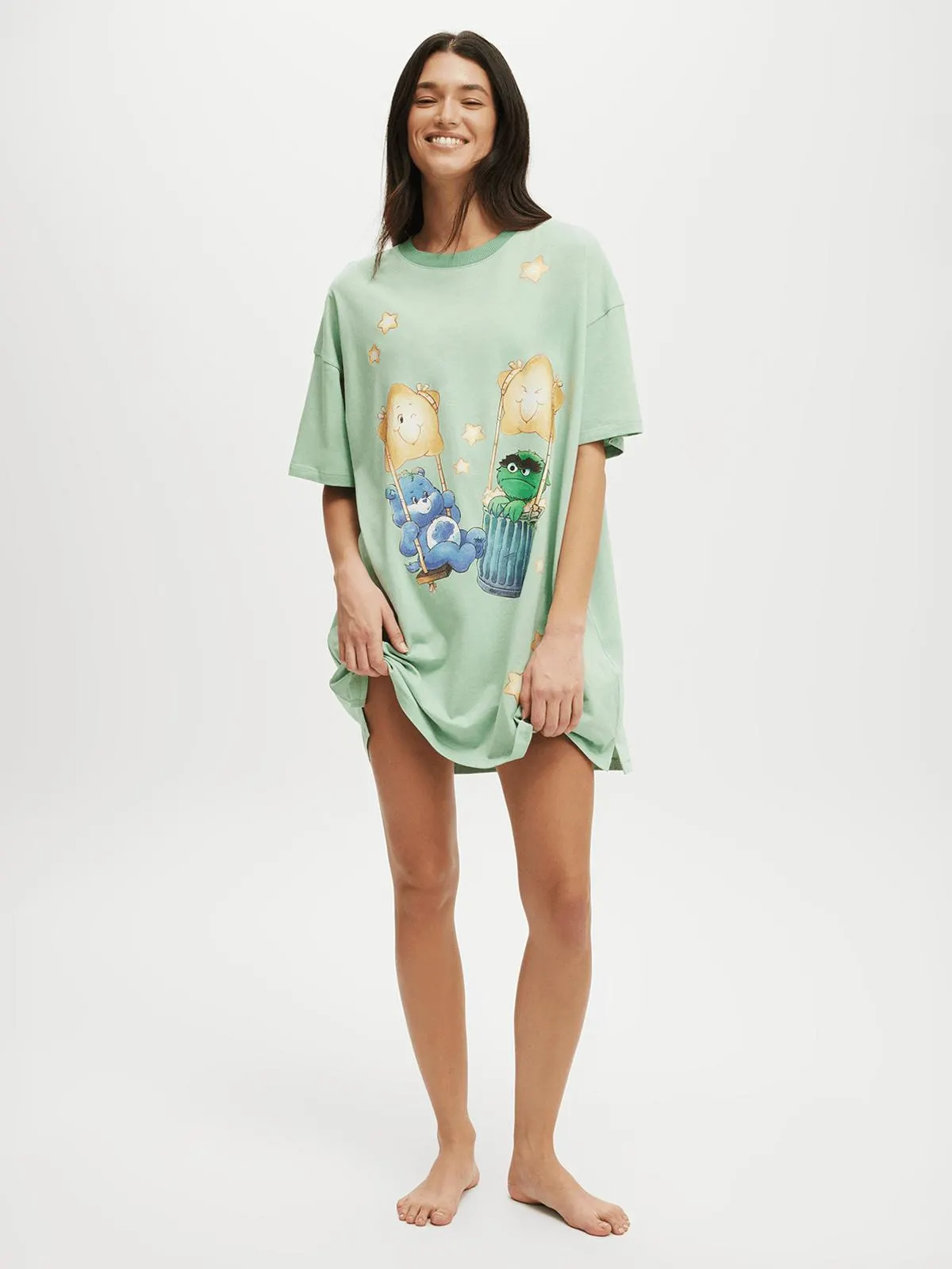 Women's Cotton On Green 90s Oscar & Grumpy Bear Nightie