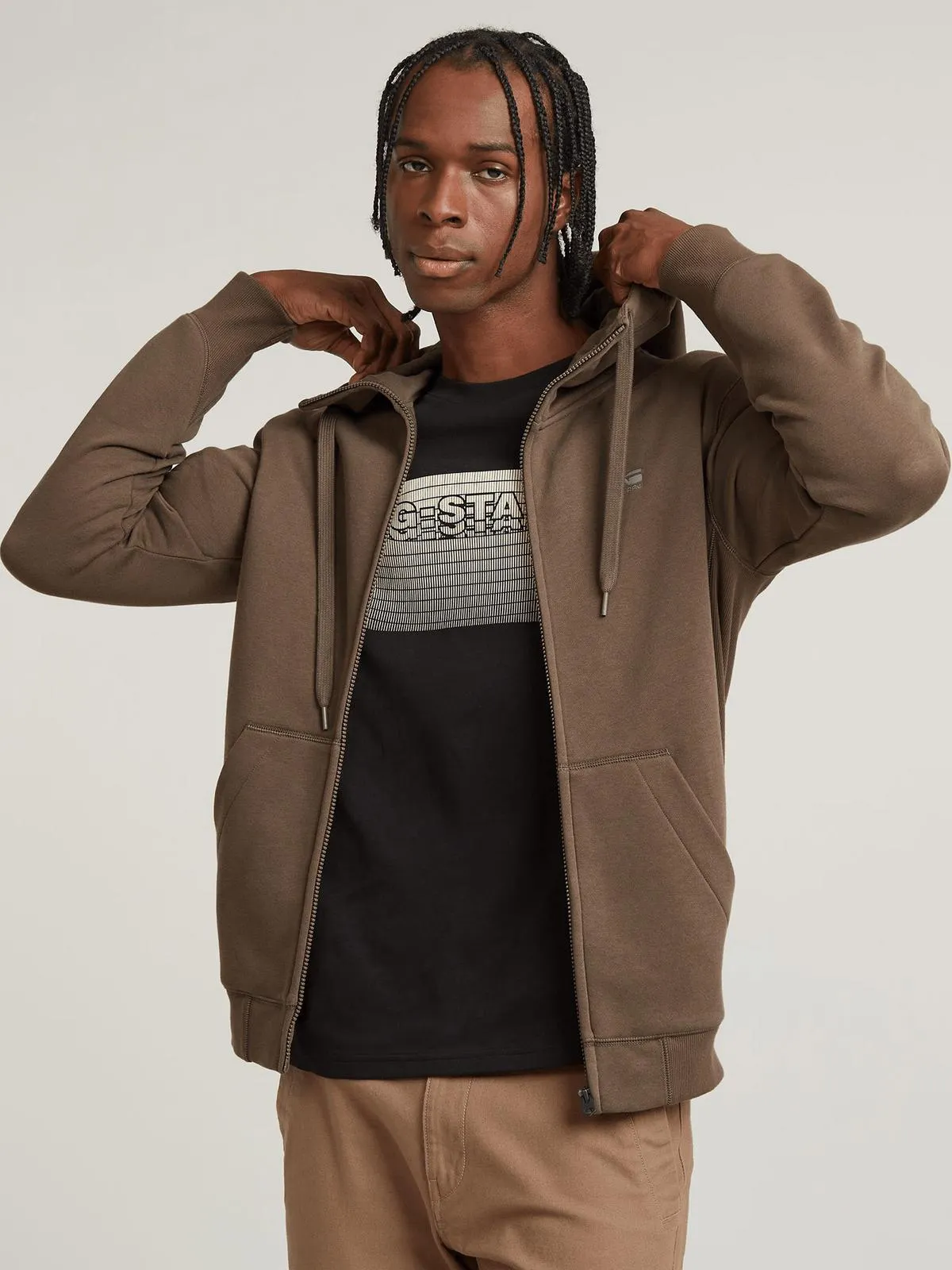 G-Star Men's Premium Core Hooded Brown Sweater