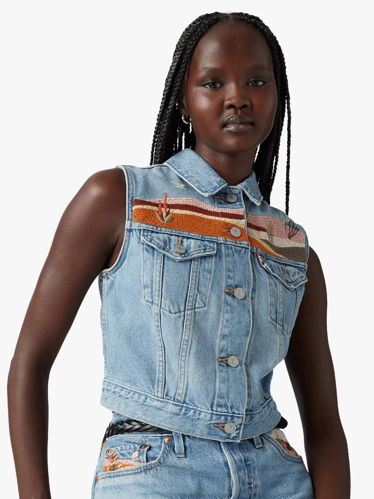 Women's Levi's Blue Embroidered Vest Desert Utopia Top