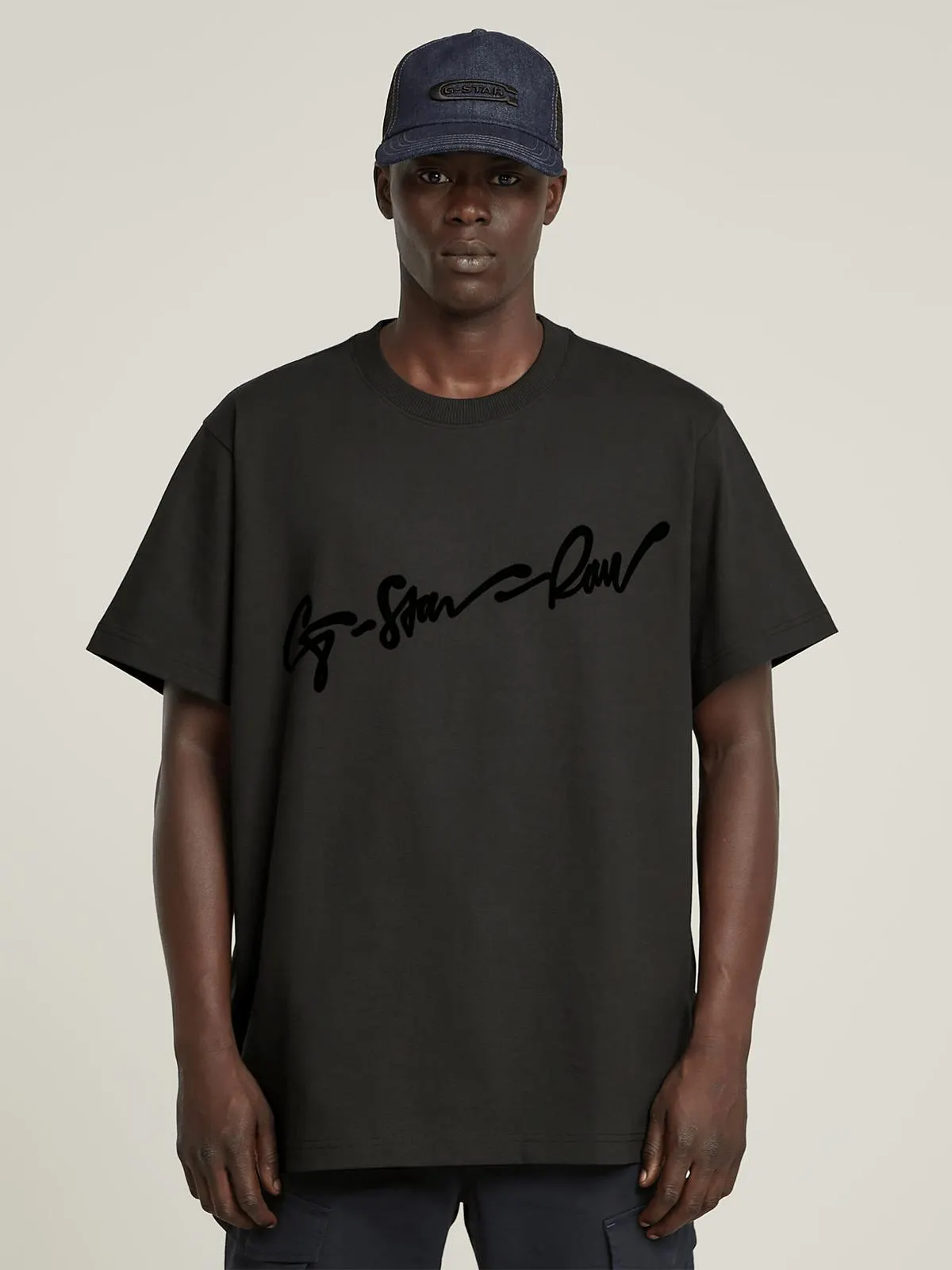 G-Star Men's Flock G-Script Loose Black T-Shirt