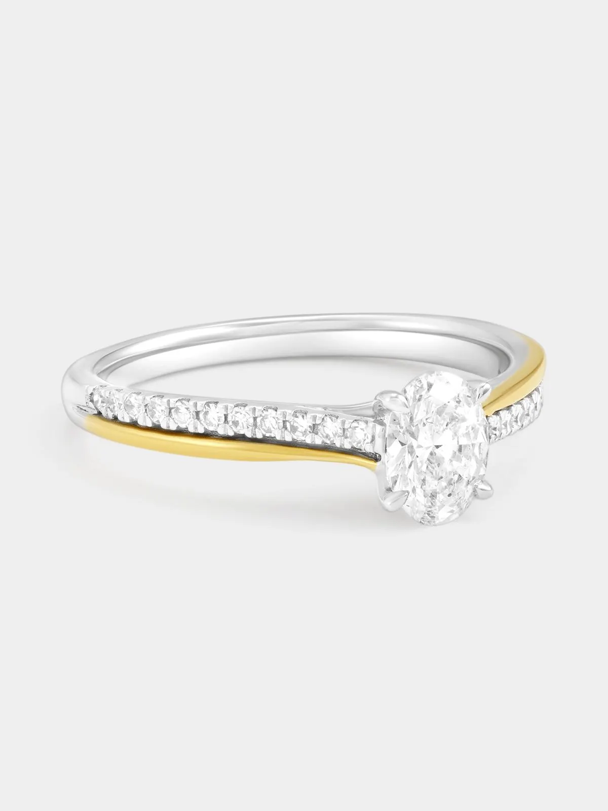 Yellow Gold & Sterling Silver 0.63ct Lab Grown Diamond Oval Solitaire Twist Ring