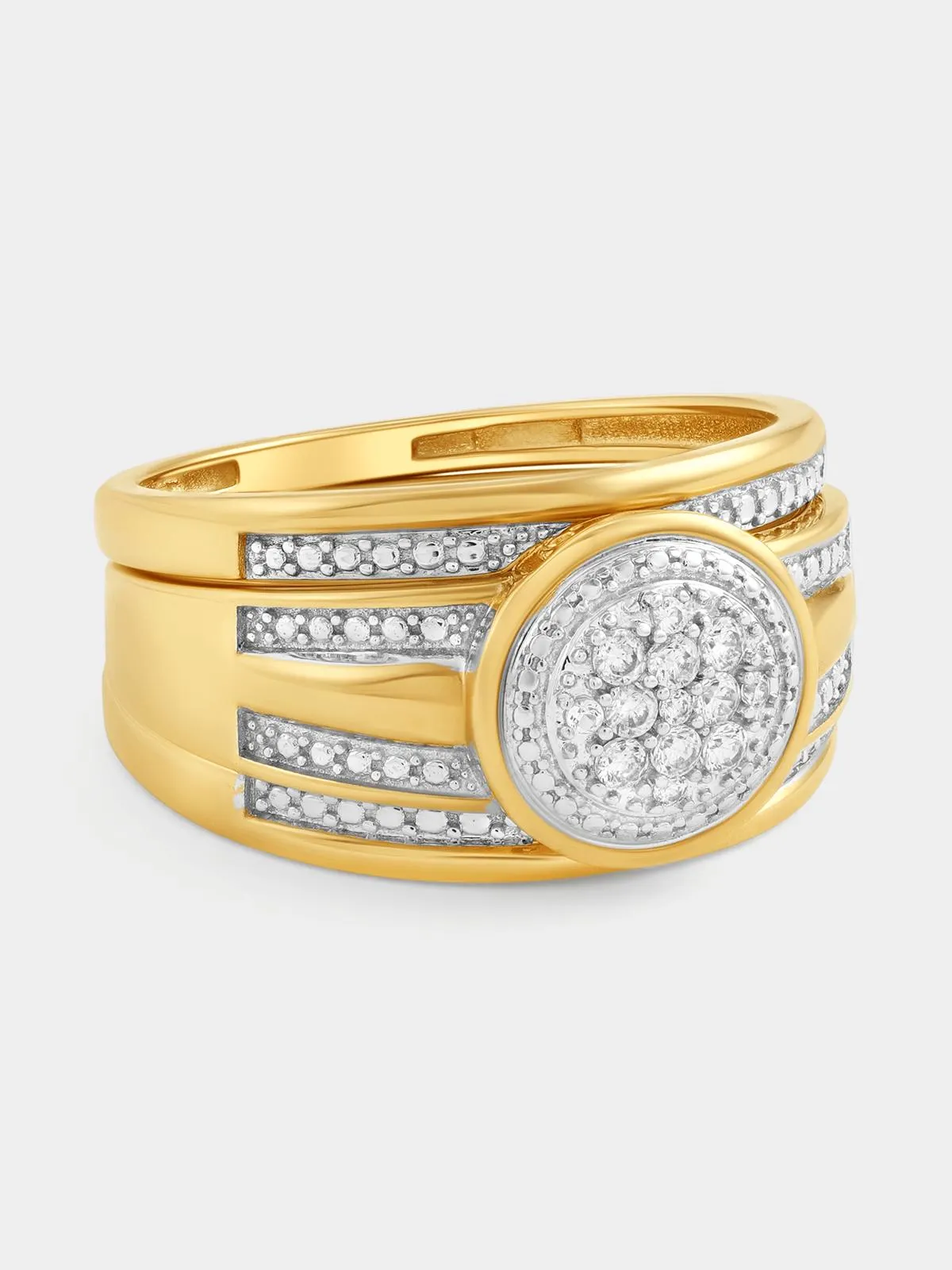 Yellow Gold White Sapphire Round Triple Set Ring