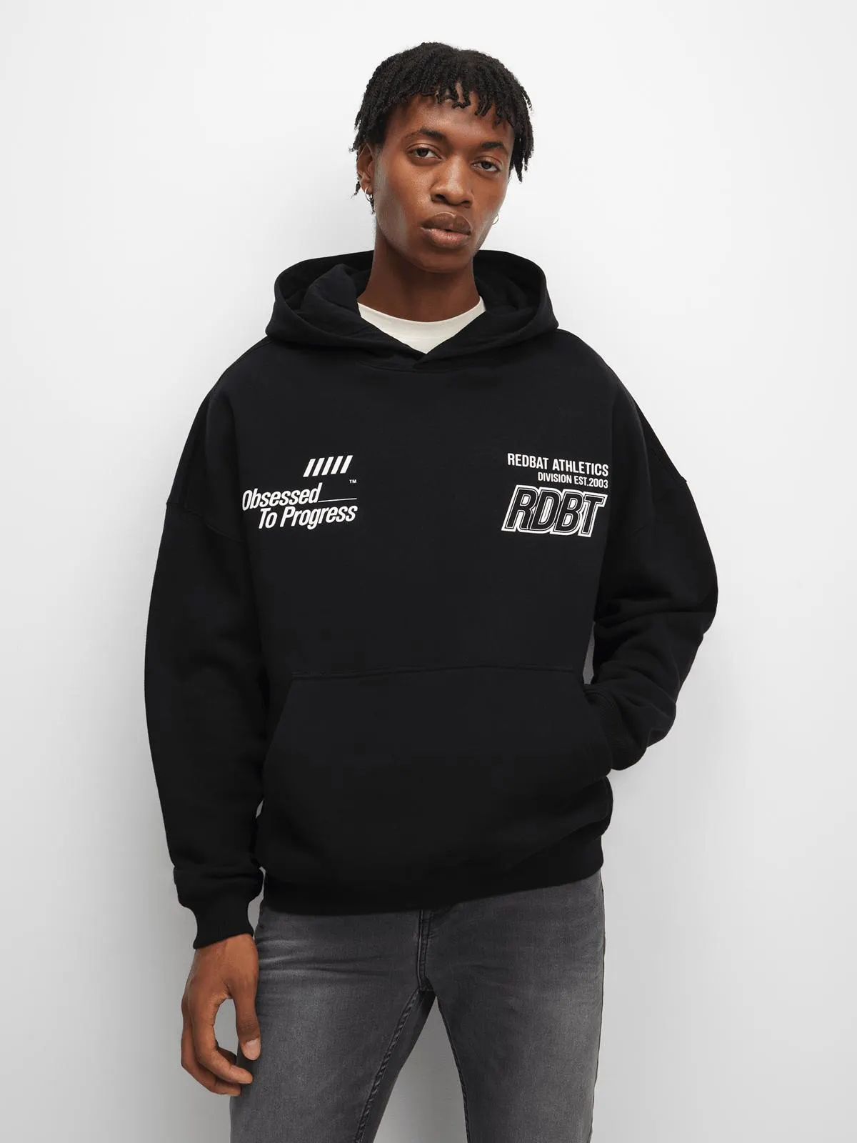 Redbat Athletics Men's Black Oversized Graphic Hoodie