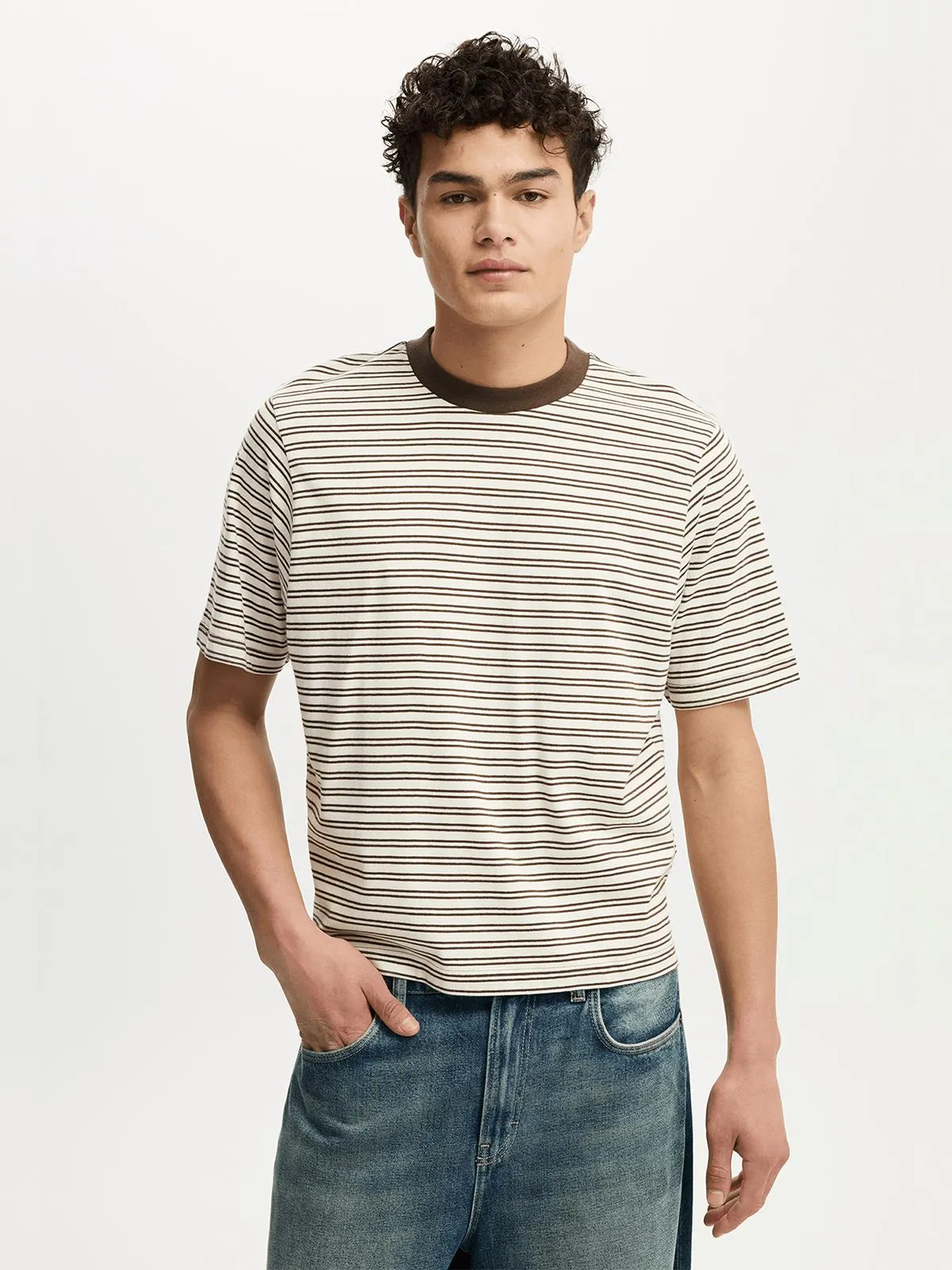 Men's Cotton On Cream Cropped Fit T-Shirt