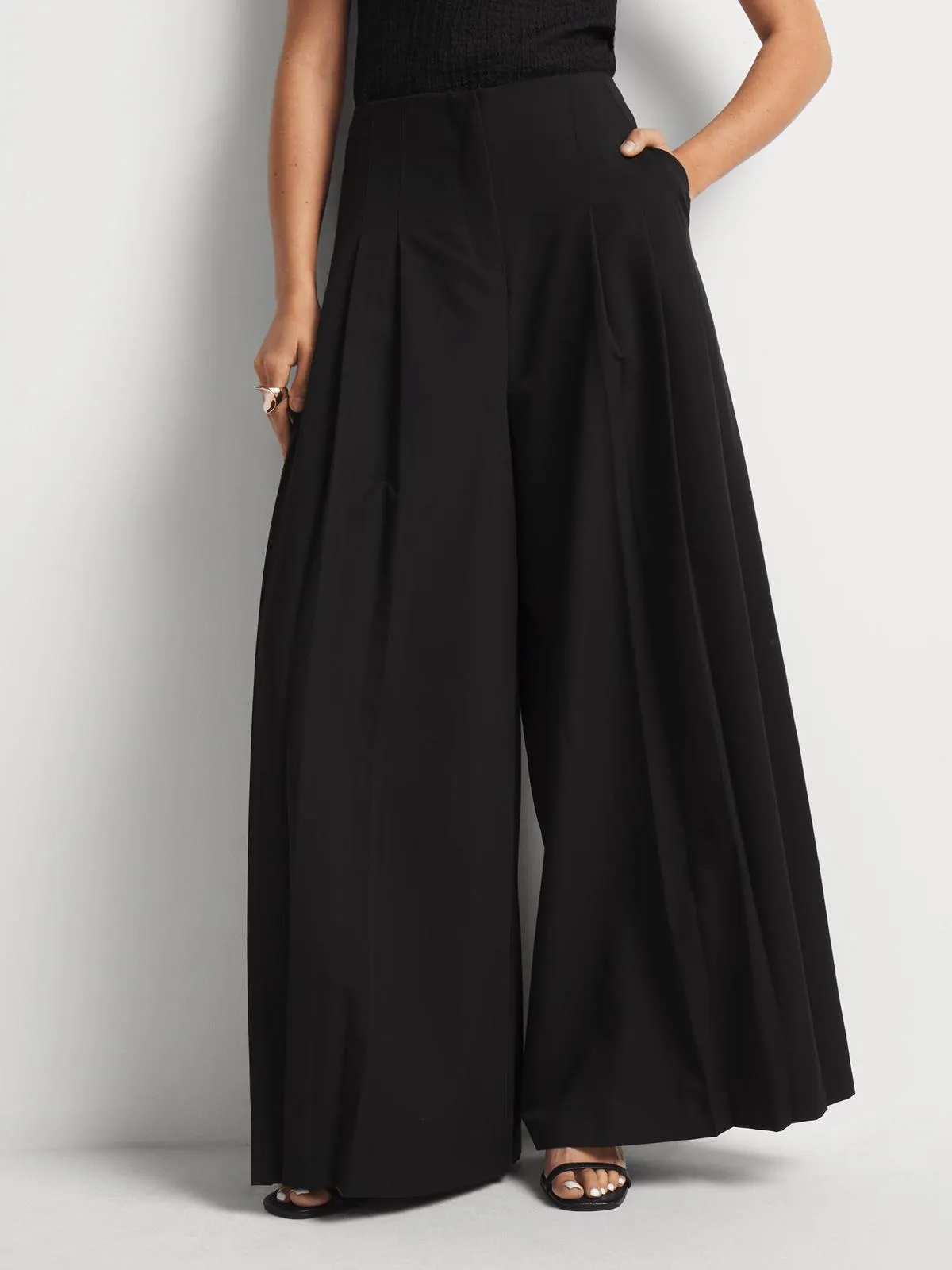 High Waisted Darted Pleated Wide Leg Pants
