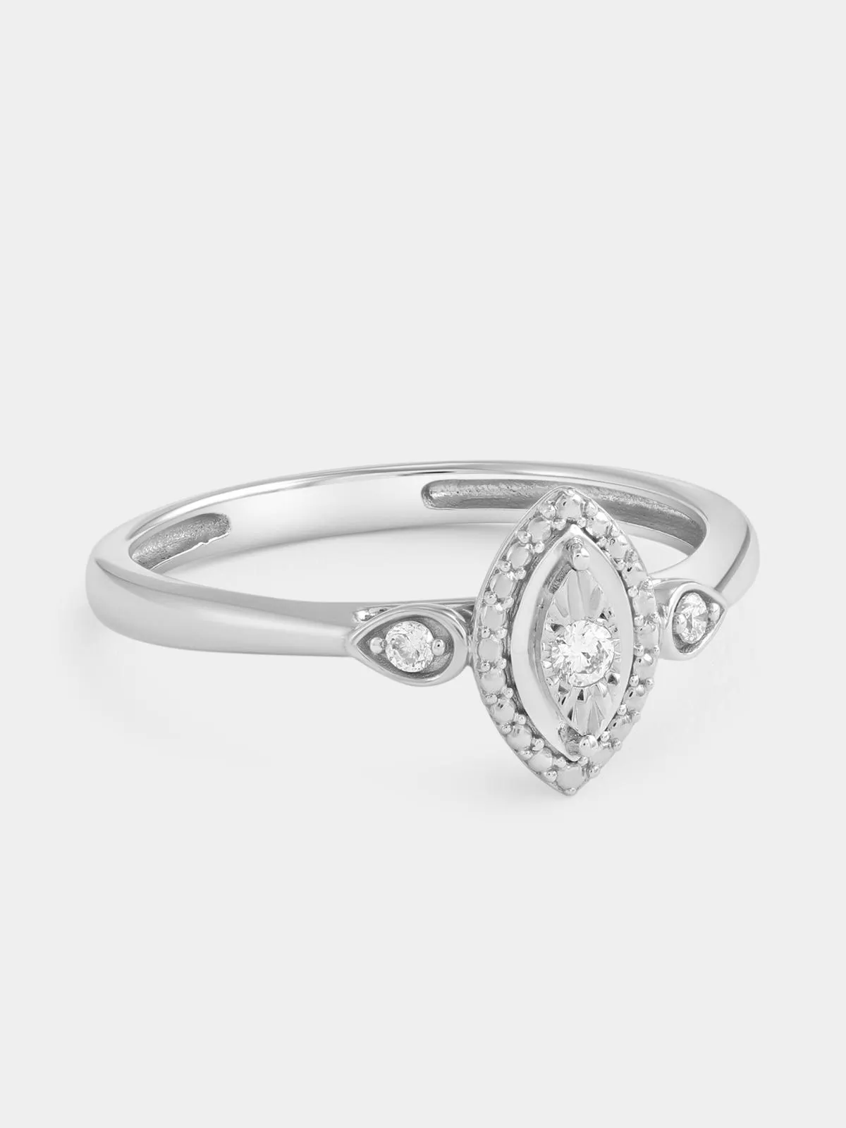 Sterling Silver Lab Grown Diamond Marquise Halo Trilogy Ring