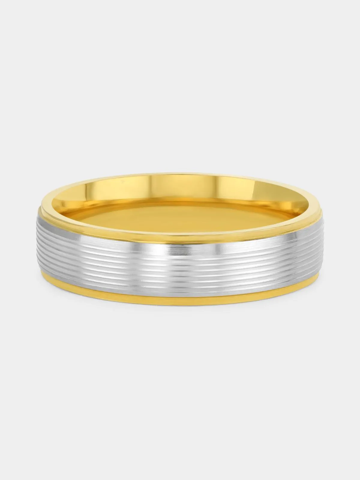 Gold Plated Sterling Silver Fine Grooves Two-Tone Ring