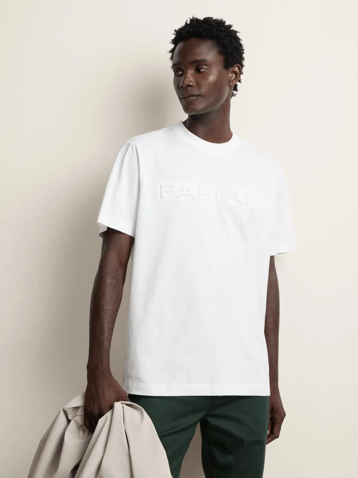 Fabiani Men's Natural Cream Pillow Print Fashion T-Shirt