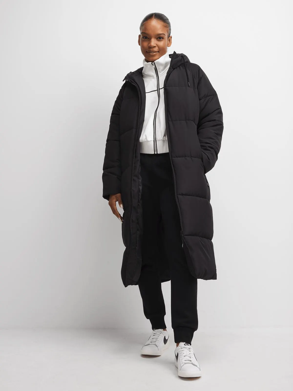 TS Womens Longer Length Black Duvet Puffer Jacket