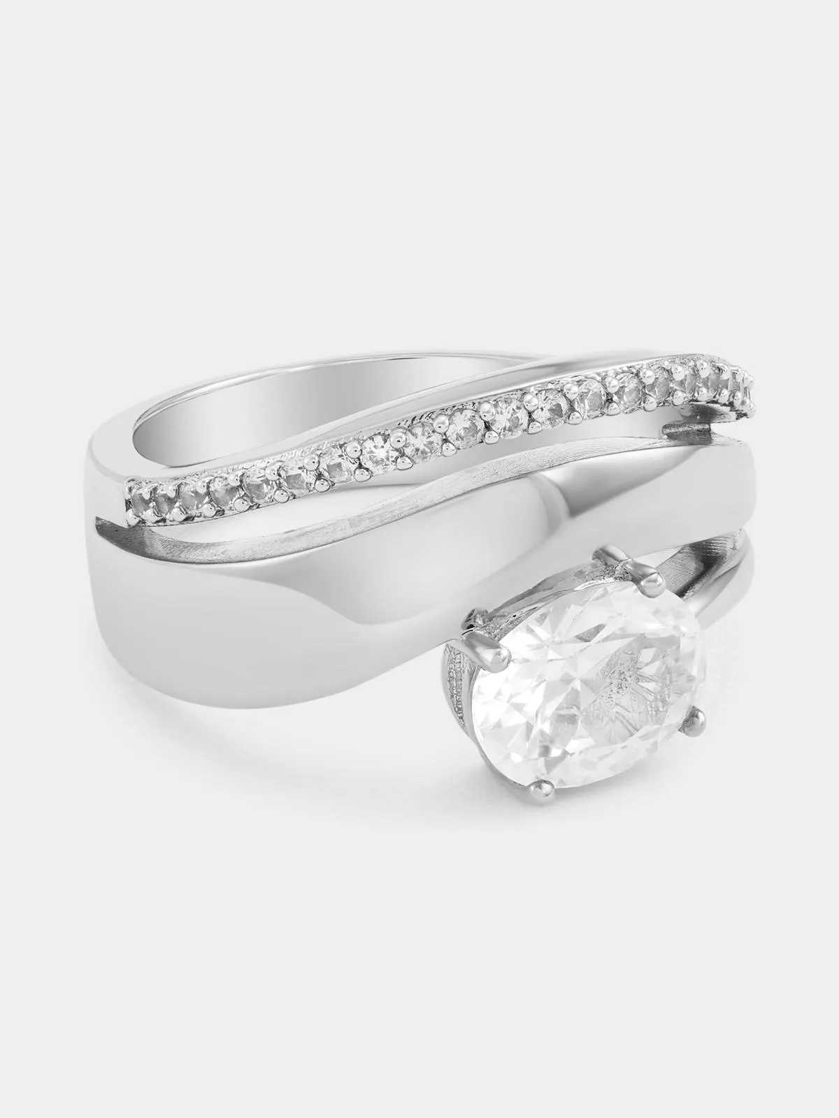 Cheté Sterling Silver Cubic Zirconia Oval Curved Band Ring