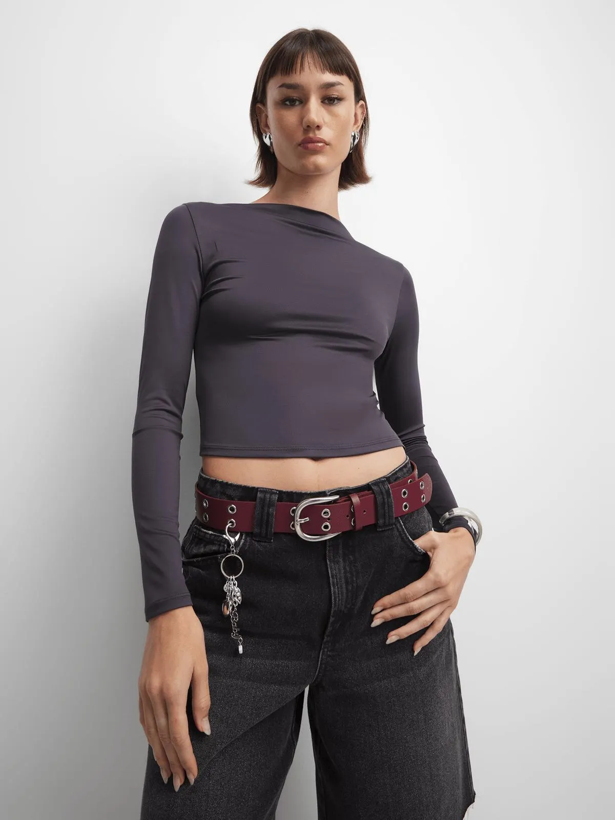 The FIX Women's Charcoal Basic Boat Neck Top