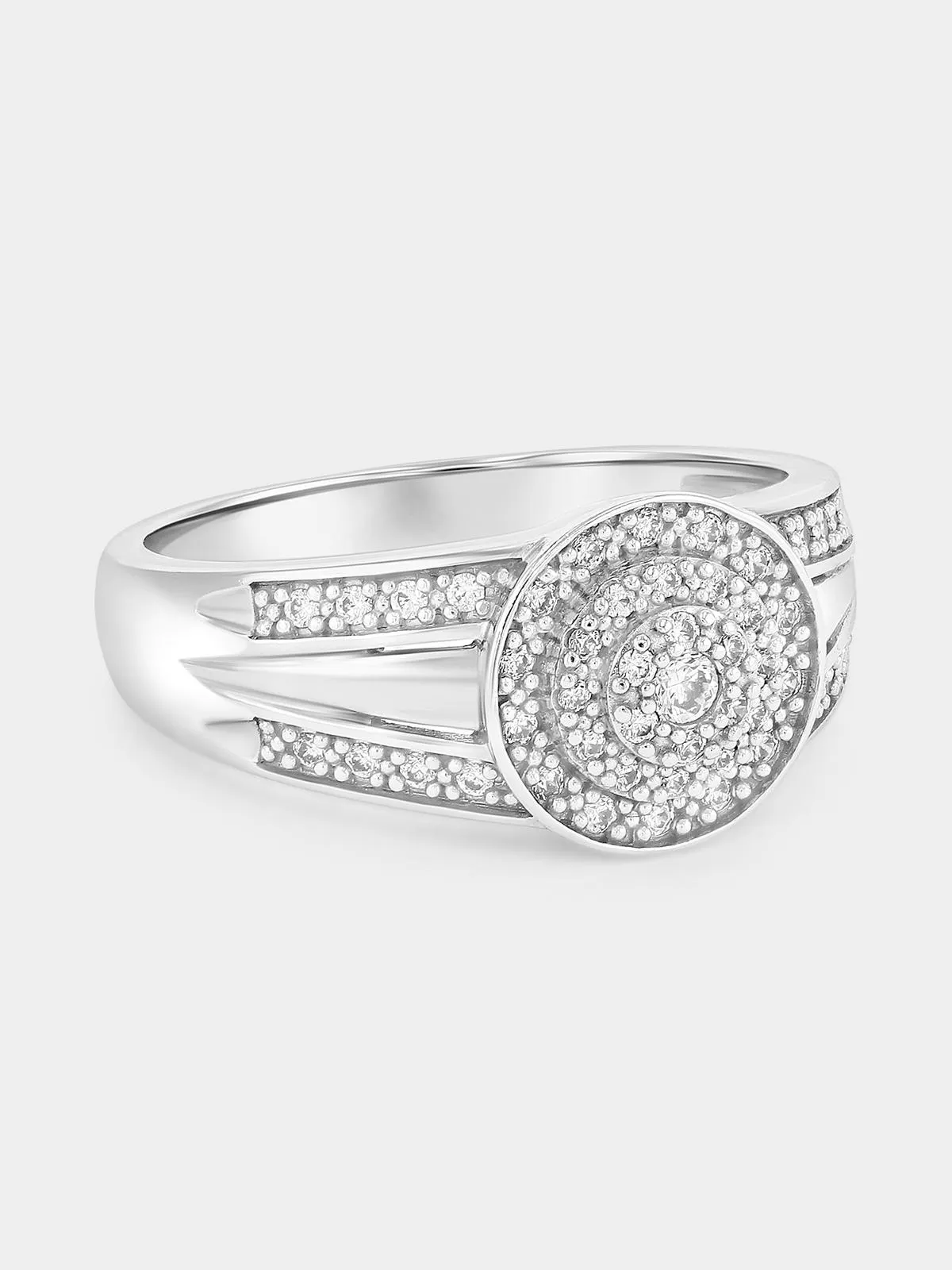 Sterling Silver Cubic Zirconia Multi-Stone Round Halo Ring