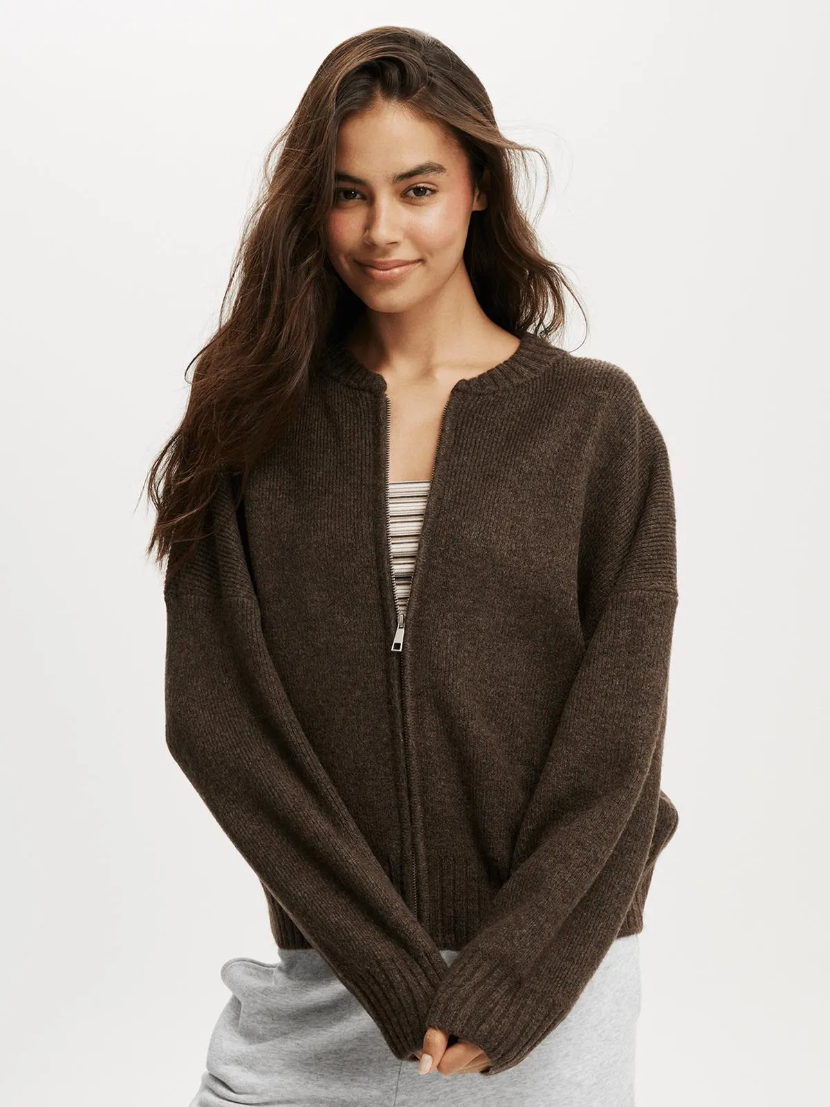 Women's Cotton On Brown Luxe Zip Through Knit Bomber