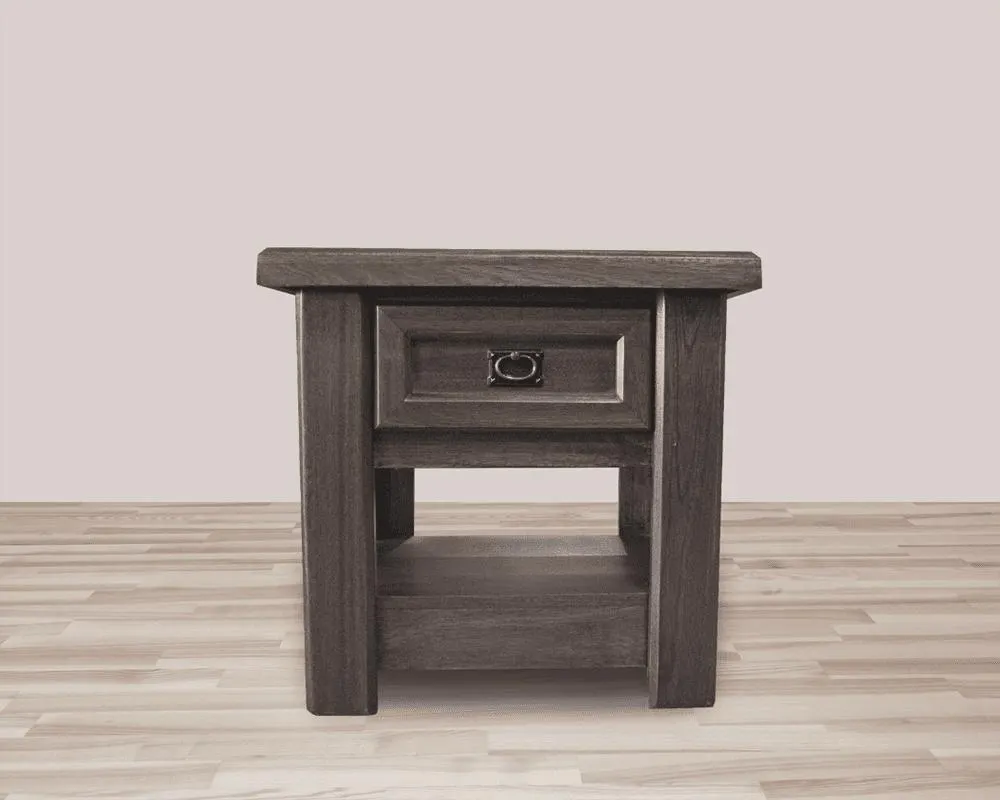 Zenandi Wooden Lamp Table with Shelf and drawer